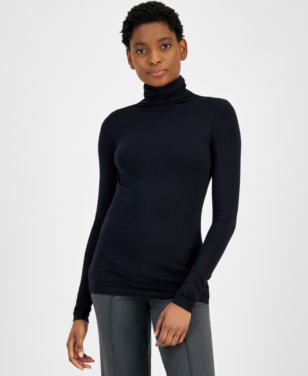 Anne Klein Long-Sleeve Seamless Turtleneck Women’s XXS Anne Black Pullover Style
