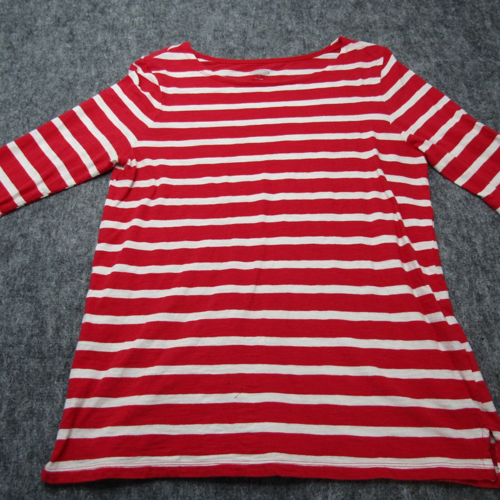 Old Navy Red White Striped Cotton Boat Neck 3/4 Sleev Blouse Top Shirt Women’s L