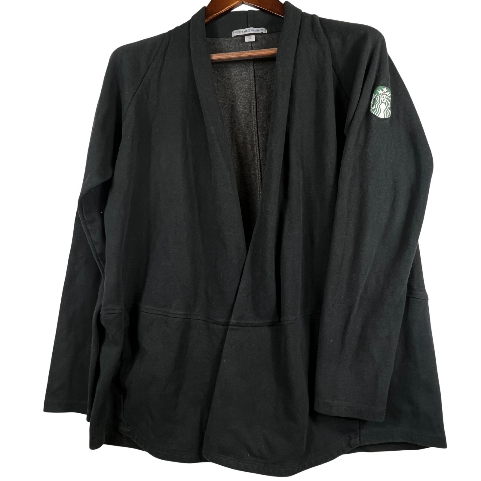 Starbucks Mermaid Logo Port Authority Womens XL Black Open Front Cardigan Patch