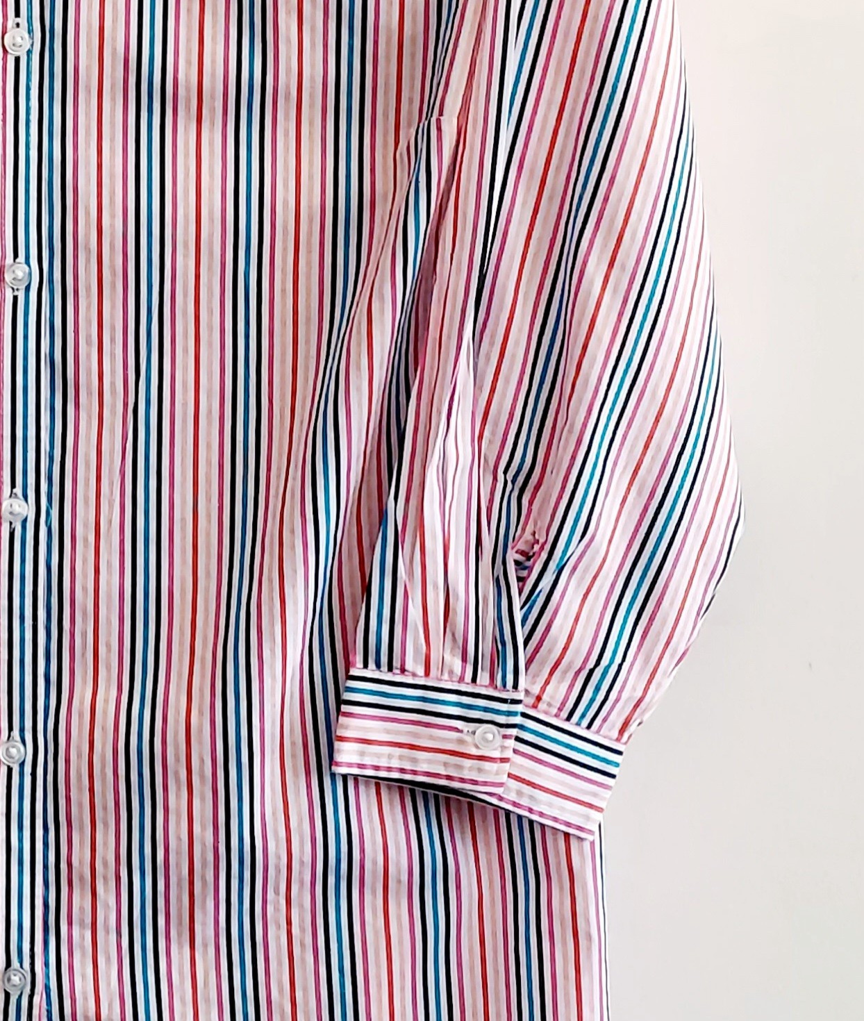 ROAMANS Womens 30W White Button Down Woven Tunic Shirt W Colorful Thin Stripes