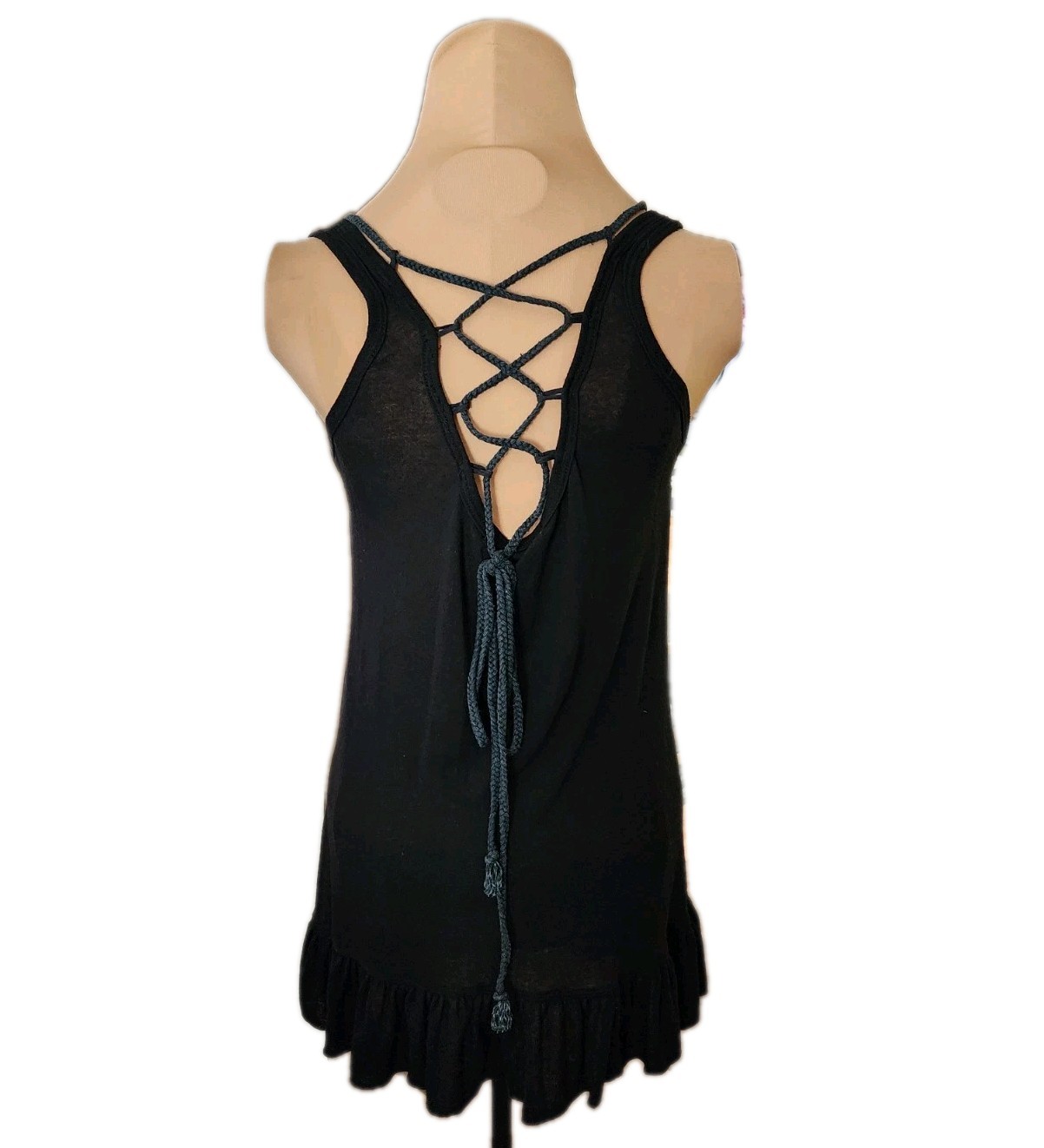 Murmur Black Boho Tunic Tank Top Women’s Medium – Embellished Festival Y2K