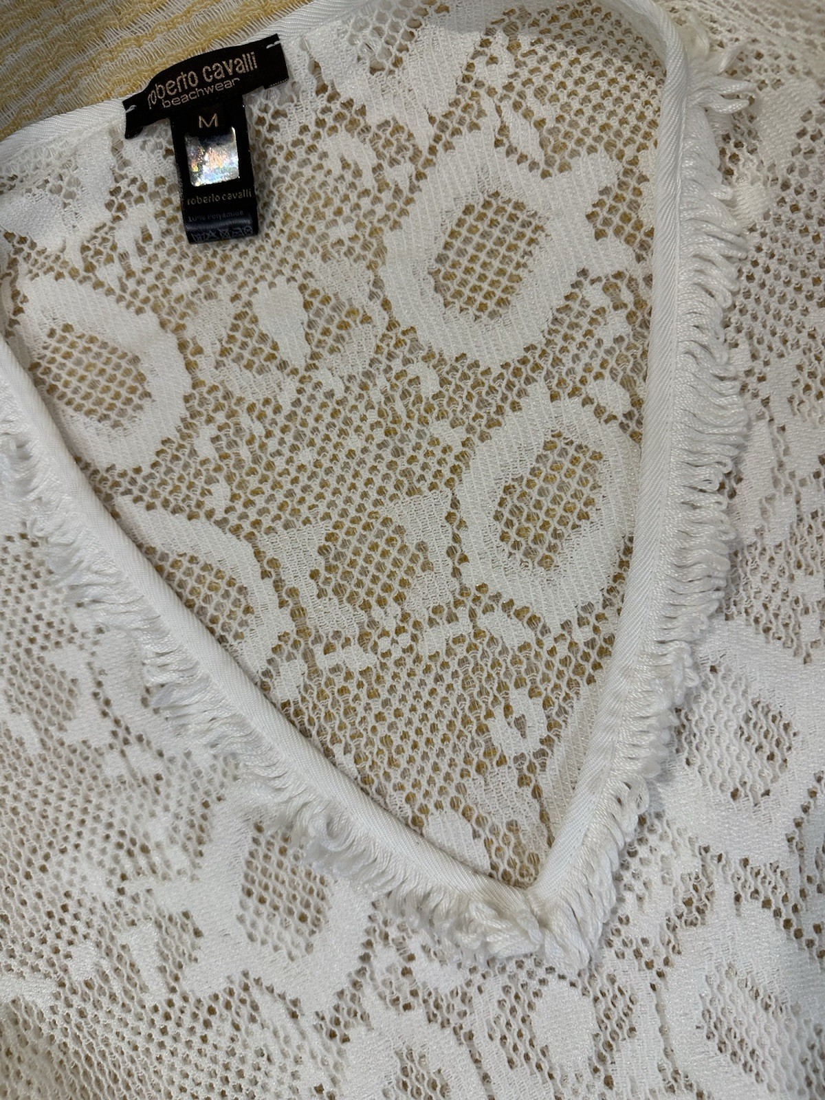 Roberto Cavalli Beachwear White Lace Crochet Mini Dress / Cover Up Size M