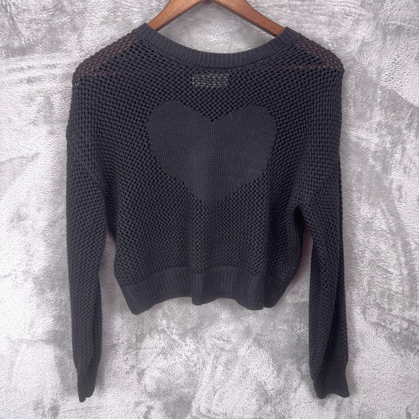 No Boundaries Womens Mesh Heart Sweater Top M 8-10 Black Emo Goth Alt Grunge