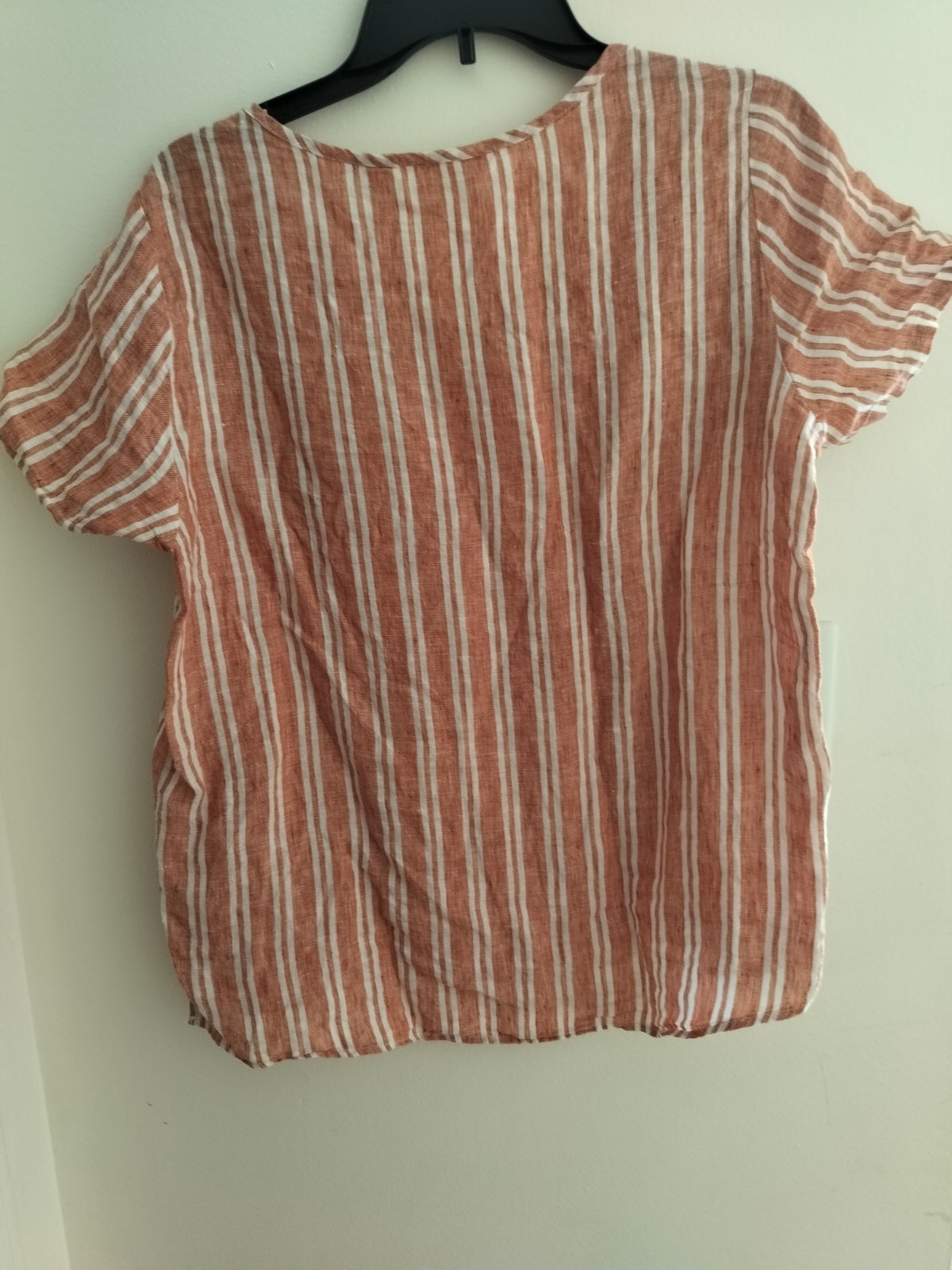 CHRISTIAN SIRIANO Womens White Stripe 100% Linen Pocket Tee Blouse Shirt Medium