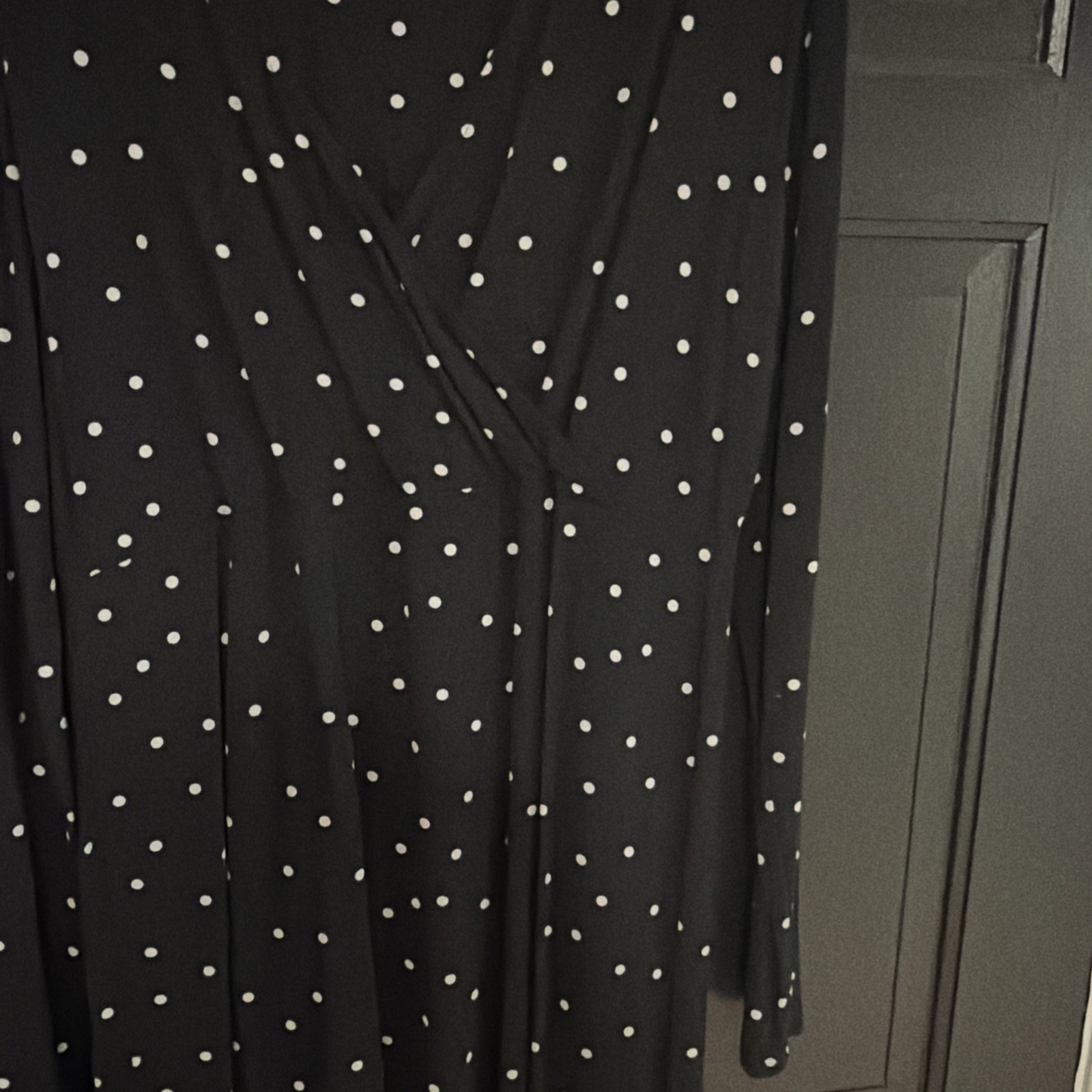 Long Tall Sally Top Size L Black / White Dot Faux Wrap Tunic V-Neck