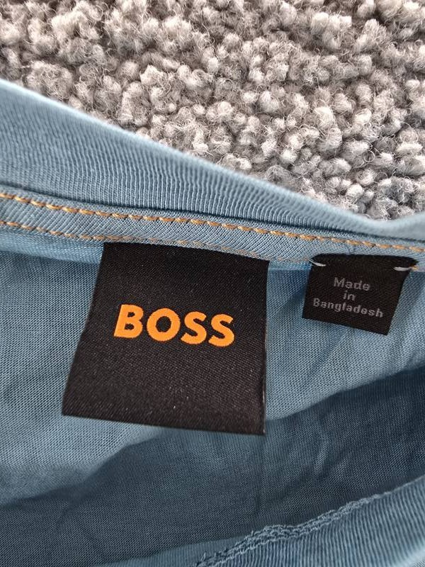 BOSS Orange Script Logo T-Shirt Women’s L Open Blue Round Neck Short Sleeve