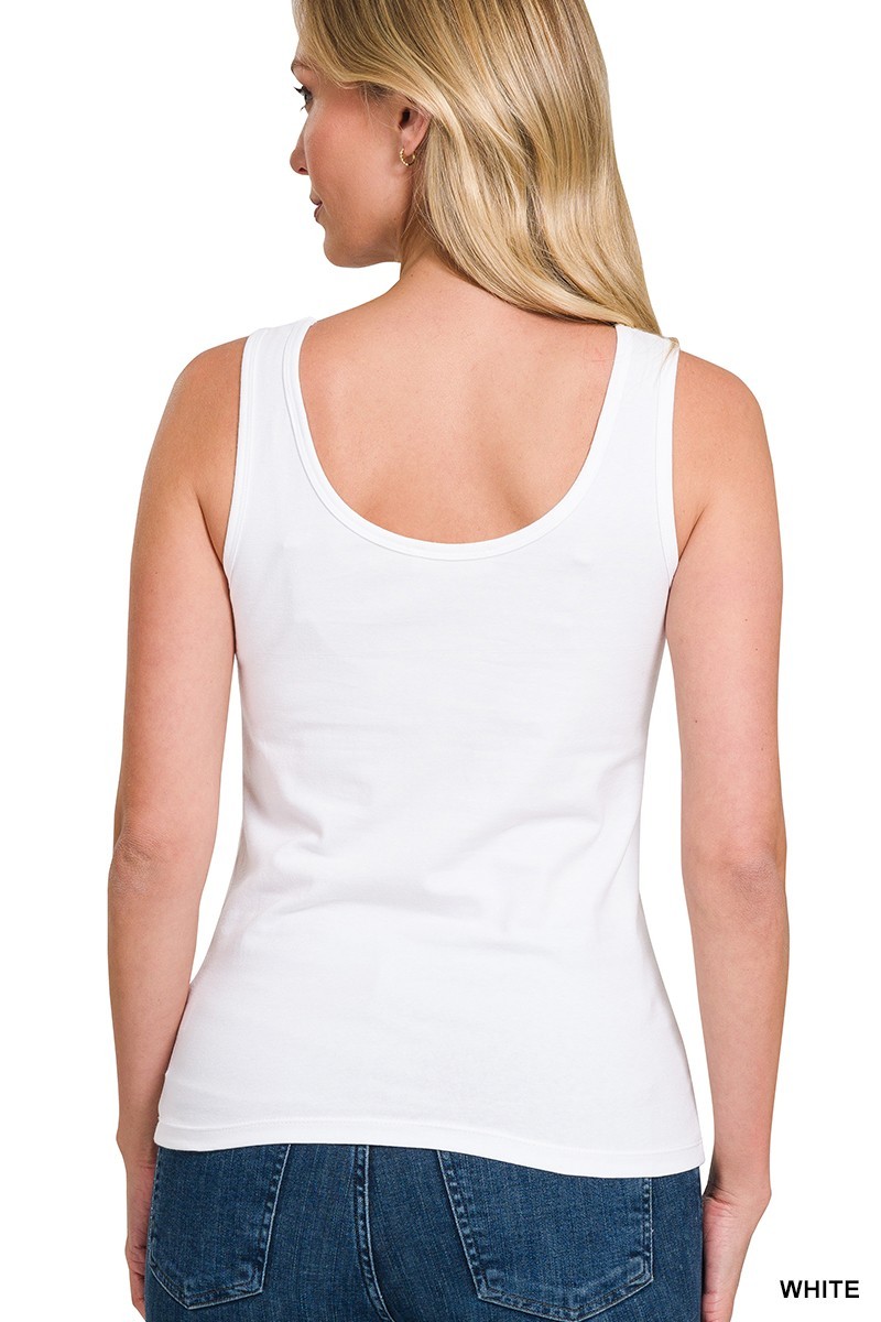 Women’s Solid Cotton Tank Top Plain Stretch Fitted Scoop Neck