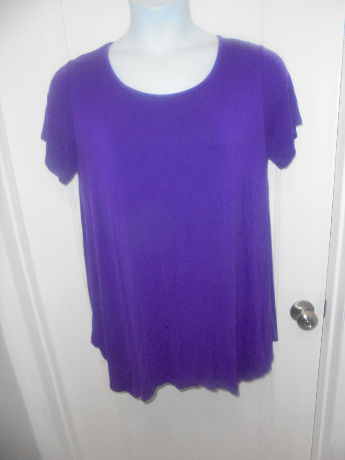Larace Womens Solid Purple Short Sleeves Scoop Neck Top Size XL