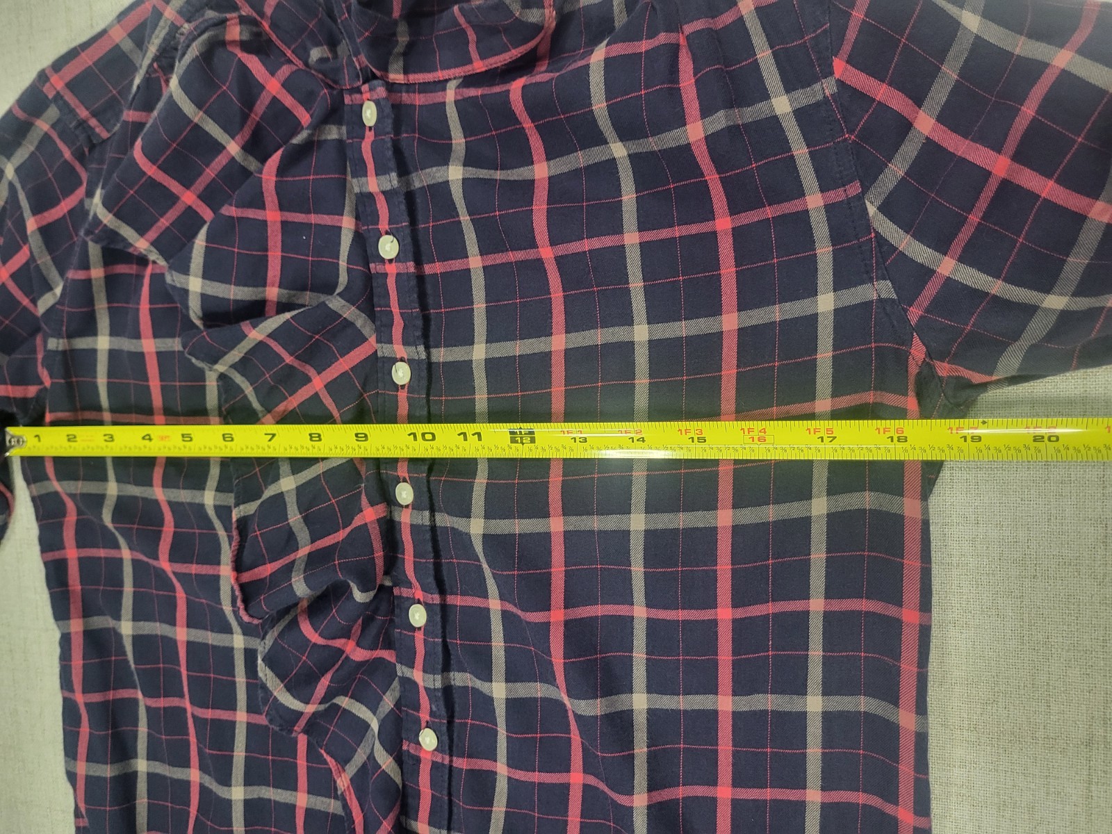 Gap Navy And Pink Front Ruffle Plaid Button Shirt with Self Tie Bow Size M