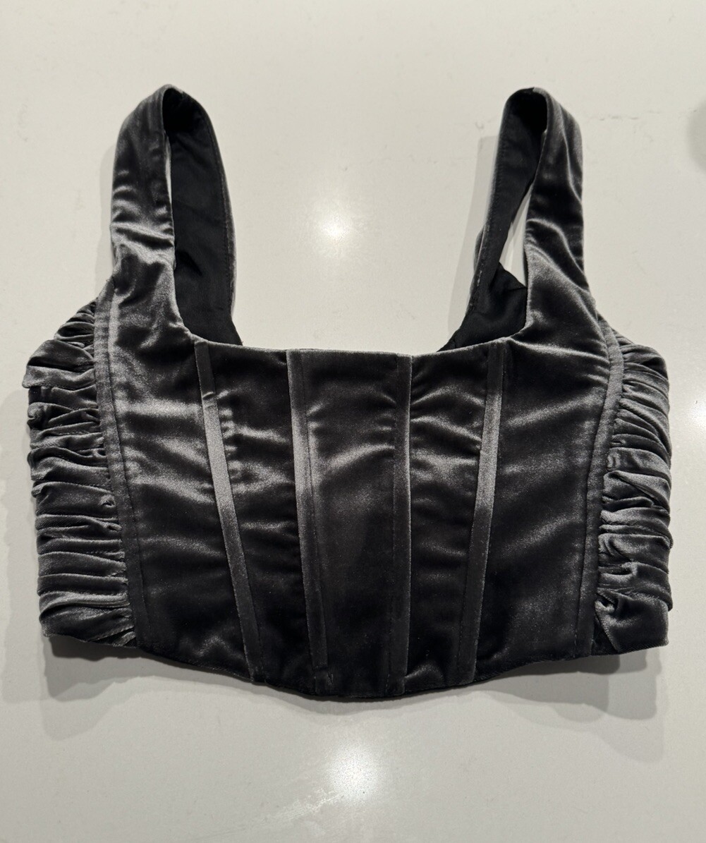 Zara Size XS Dark Gray Velvet Corset Top Cropped Velvet Party Dark Romantic Goth