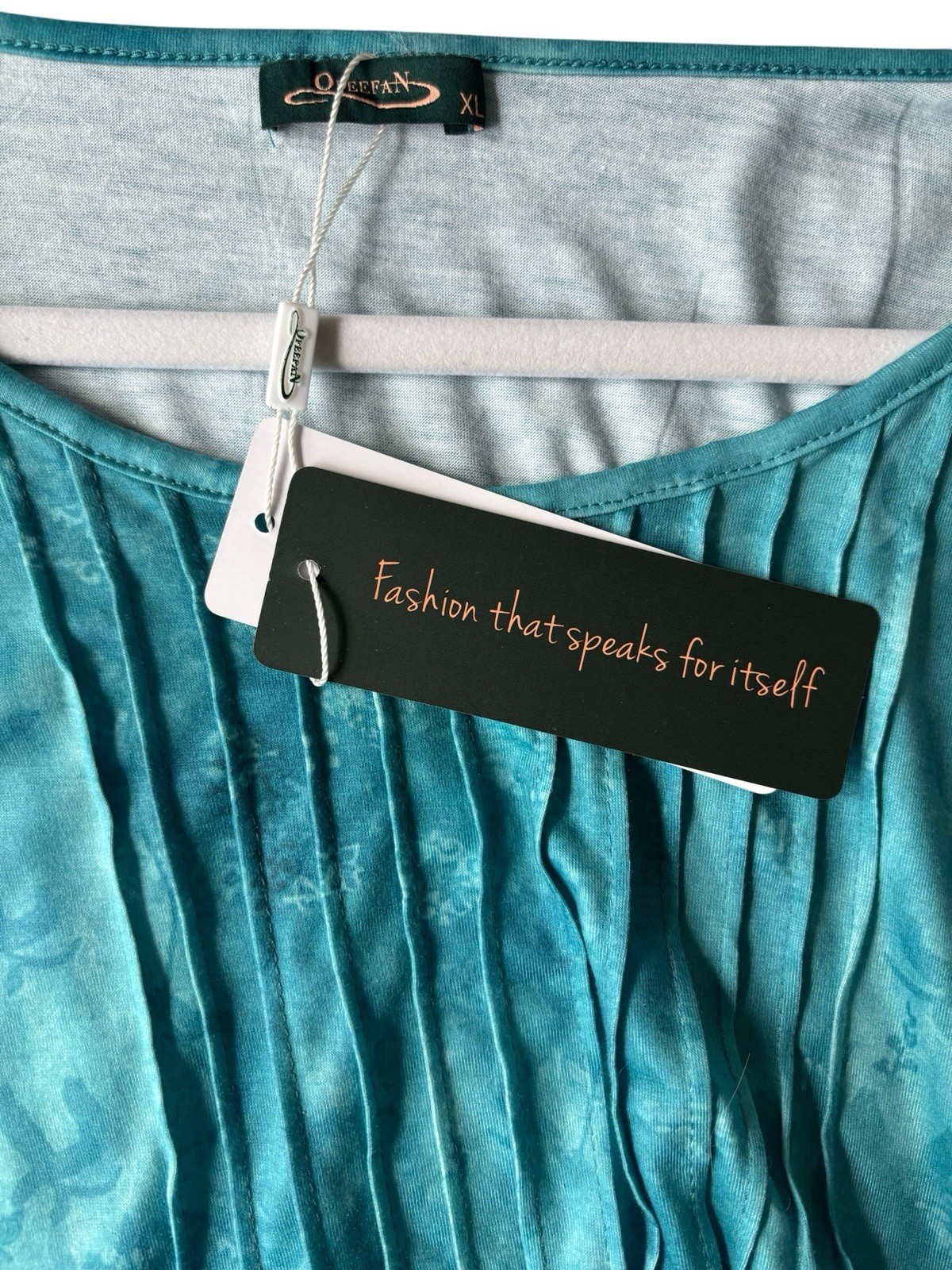 Ofeefan Women’s XL Top NWT Teal Floral Pintuck Watercolor Short Sleeve Blouse