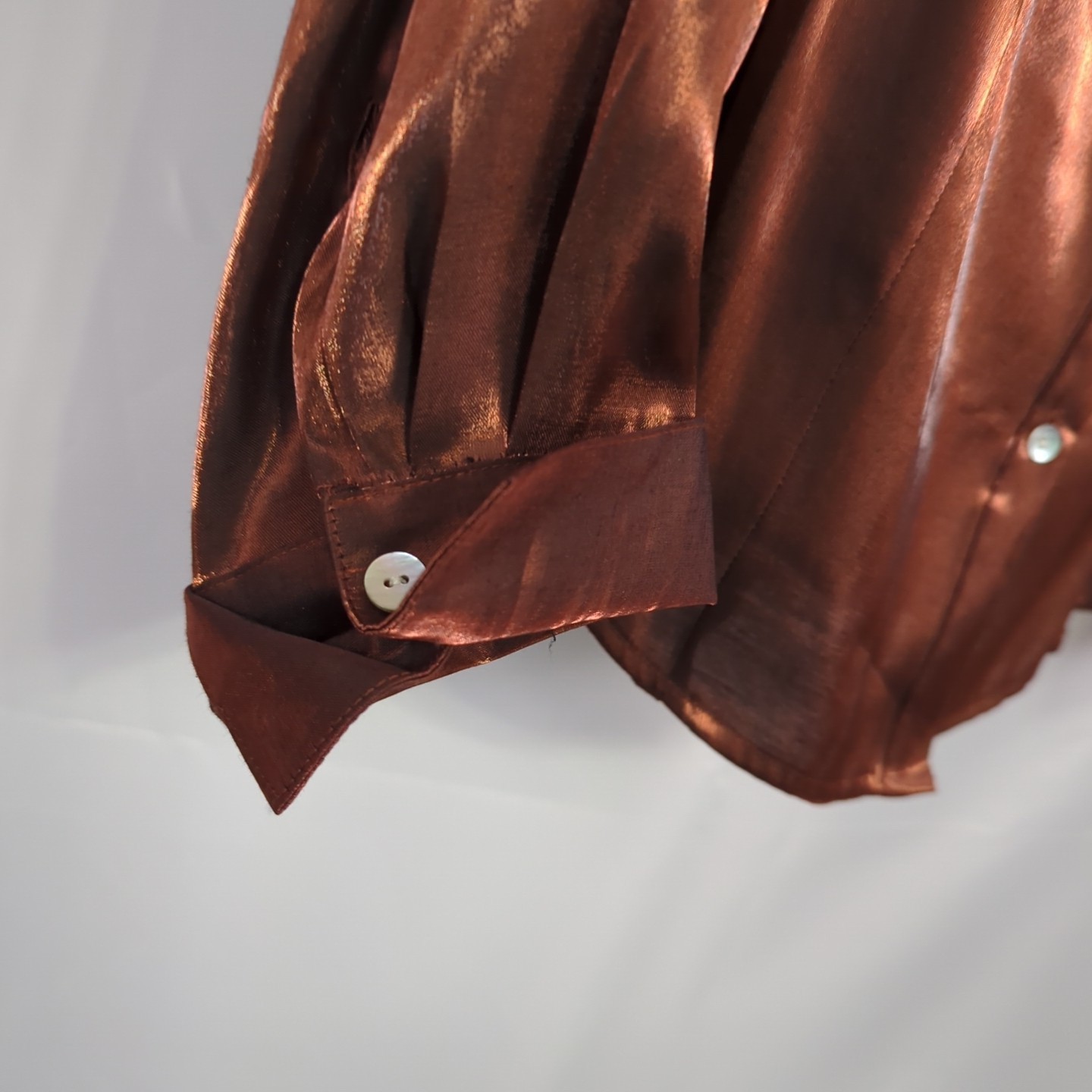Agora Size XL Metallic Copper Ruffled Blouse Button Up Long Sleeve EUC!