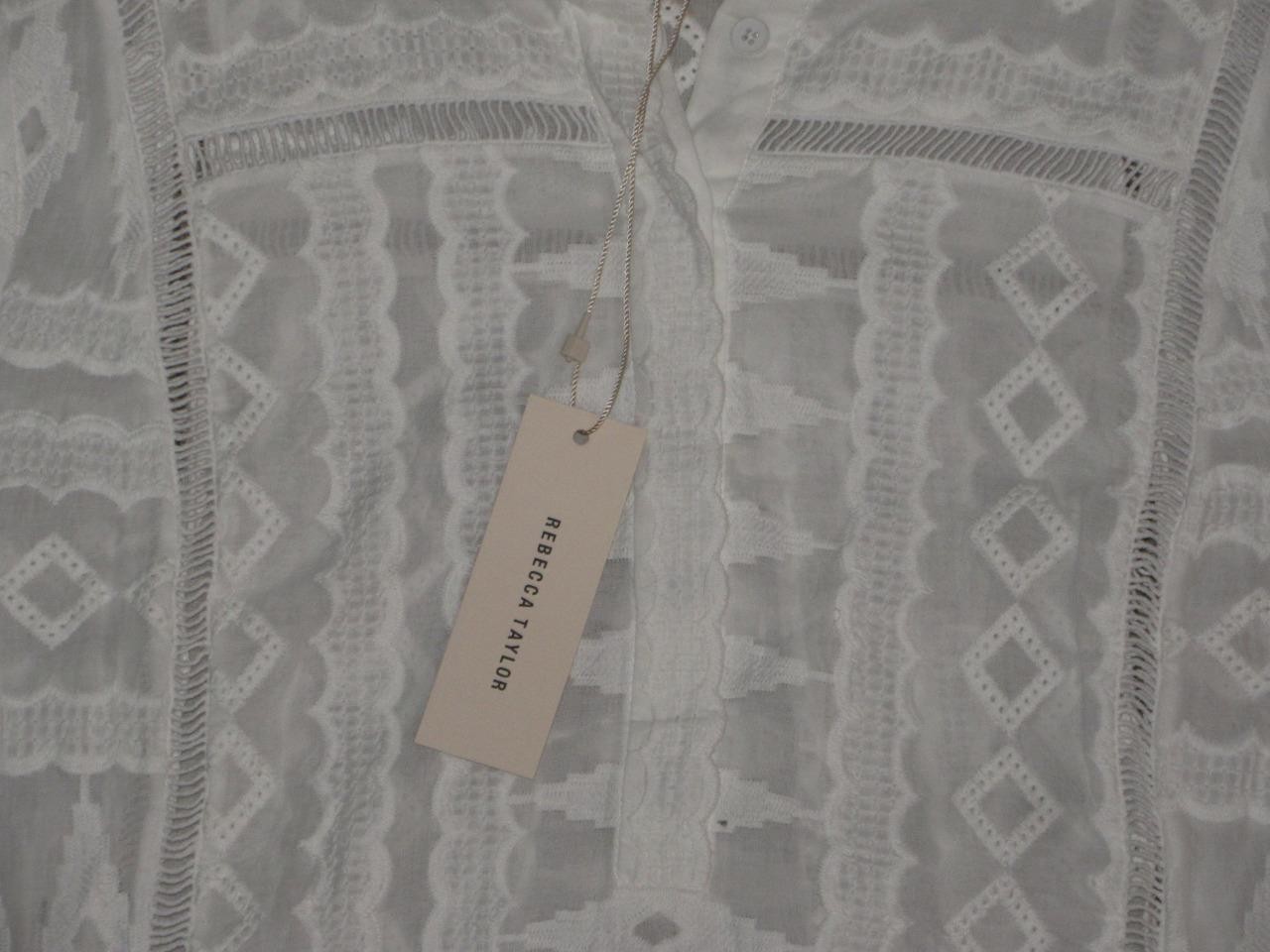 NWT $325 REBECCA TAYLOR SZ 4 WHITE L/S EMBROIDERED GAUZE TOP COTTON EYELET