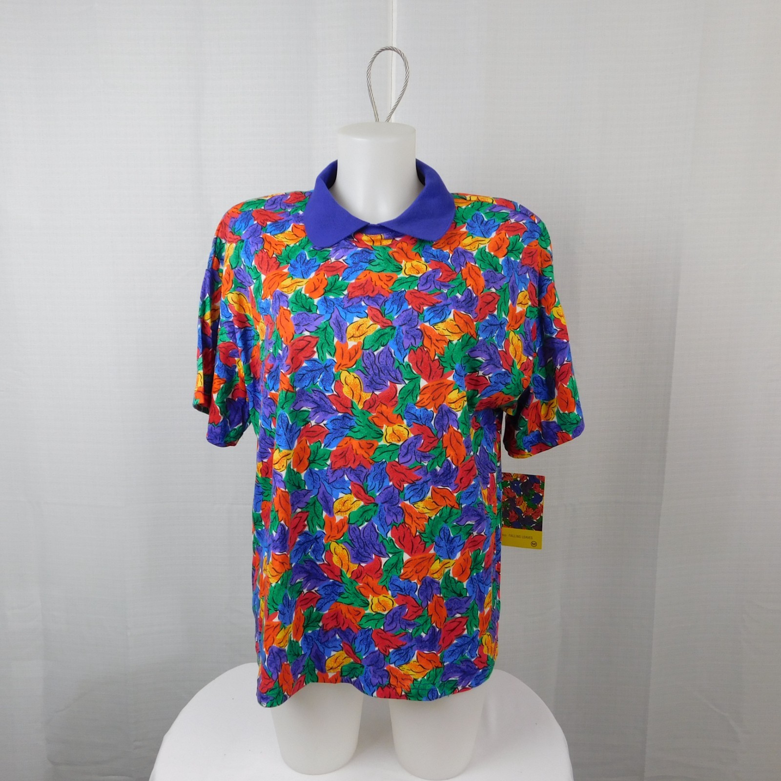 Vintage 90s Beverly Hills Blues Women’s Rainbow Leaves Polo Shirt Medium #A176