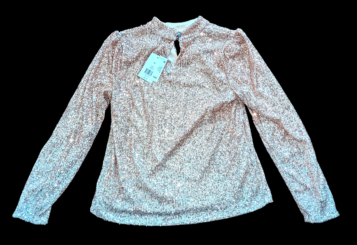 The Limited Belk Womens Gold Sequin Top Long Sleeve Sparkle Lined Extra Button M