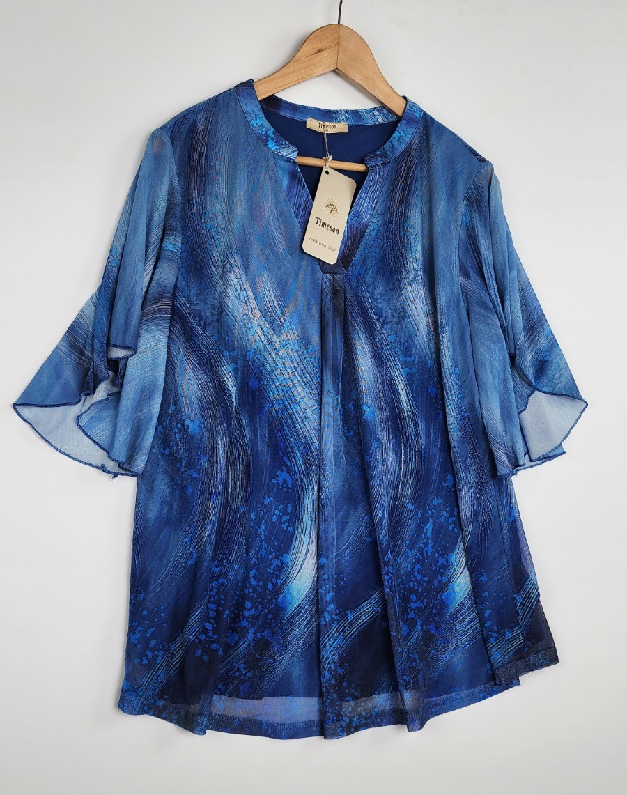 Timeson Blue Women’s XL blouse Shear w/liner lightweight NEW w/tag