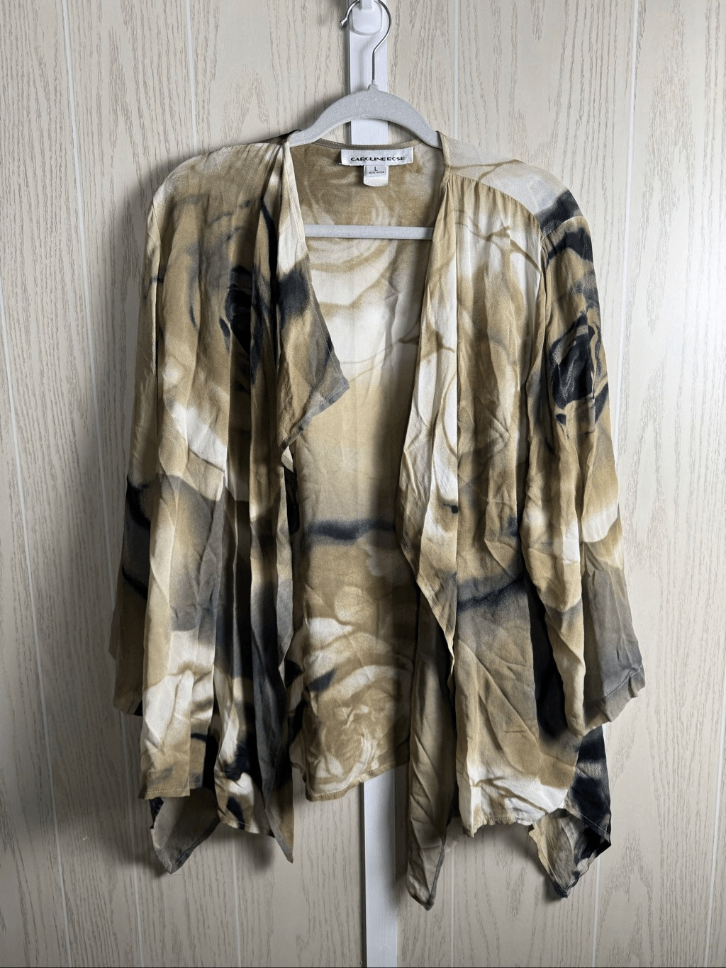 Caroline Rose Floral Motif Kimono Flowy Artsy Size Large Brown Black Neutral