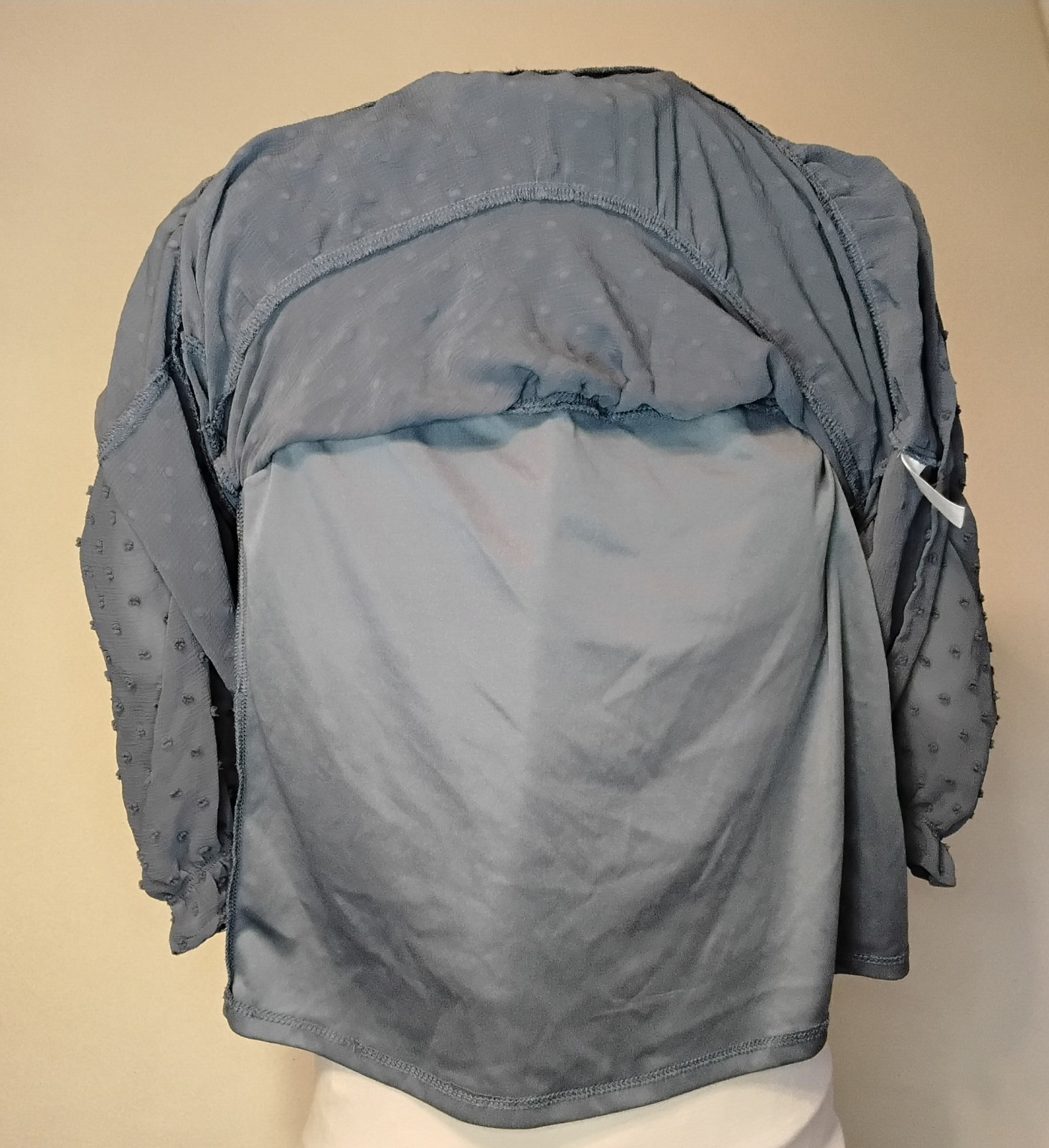 Monteau LA Boho WomensLg Top Dusty Blue Peplum Chiffon Peasant Sleeves Ruffle