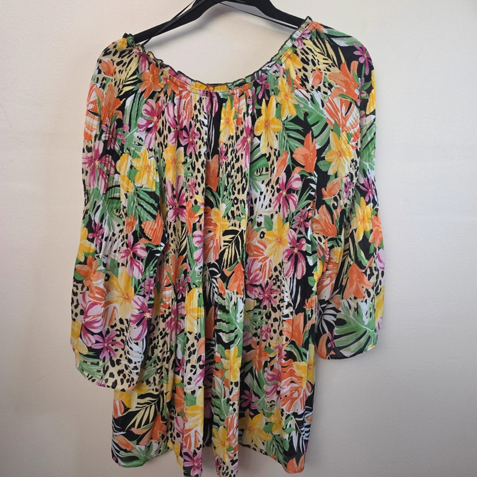 Ninety Clothing Co Floral Off Shoulder Tunic Wide Sleeves SZ 1X