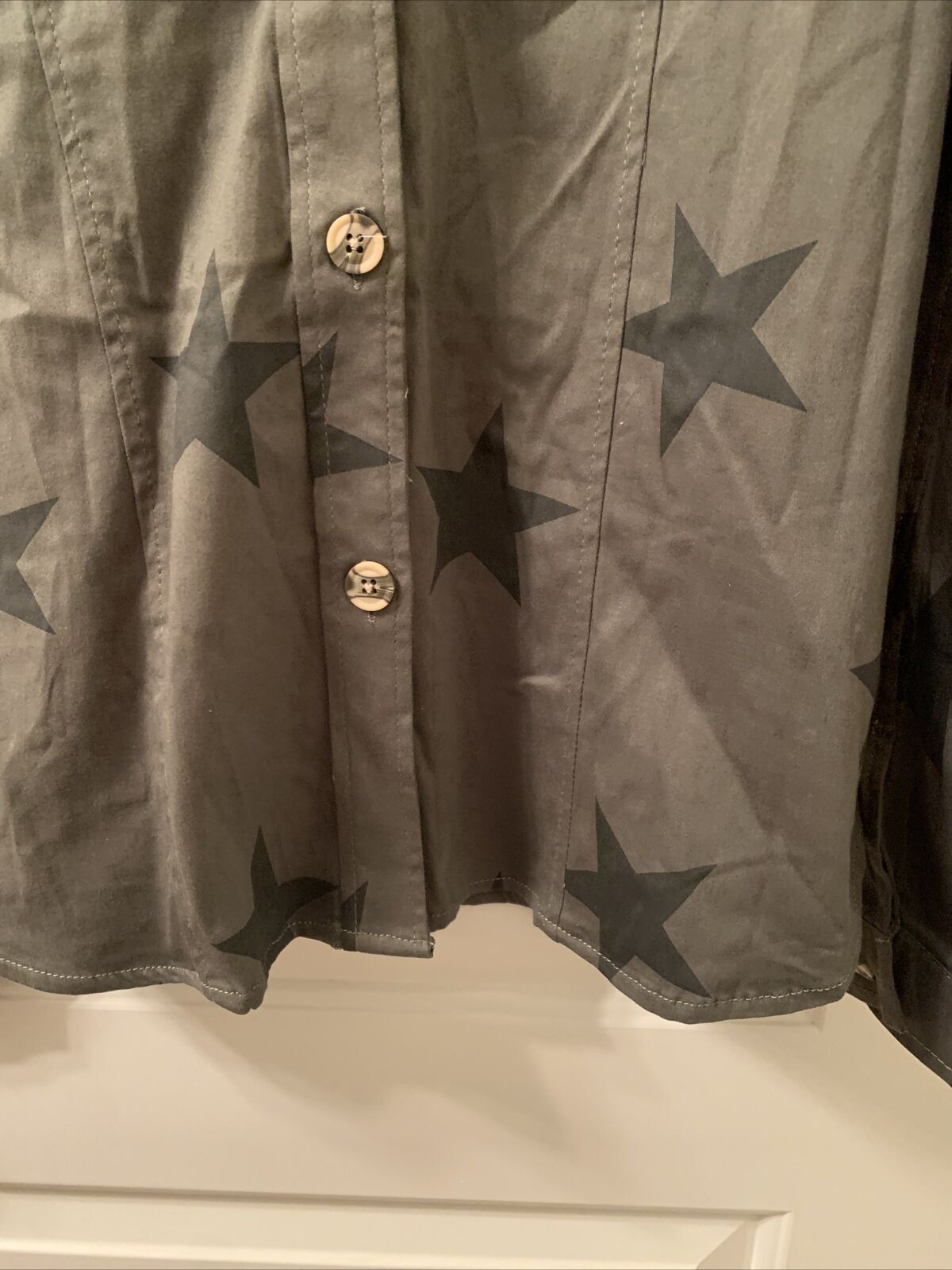 Knox Rose Utility Button Up Shirt Jacket Shacket Olive Green Stars Women’s M,XL