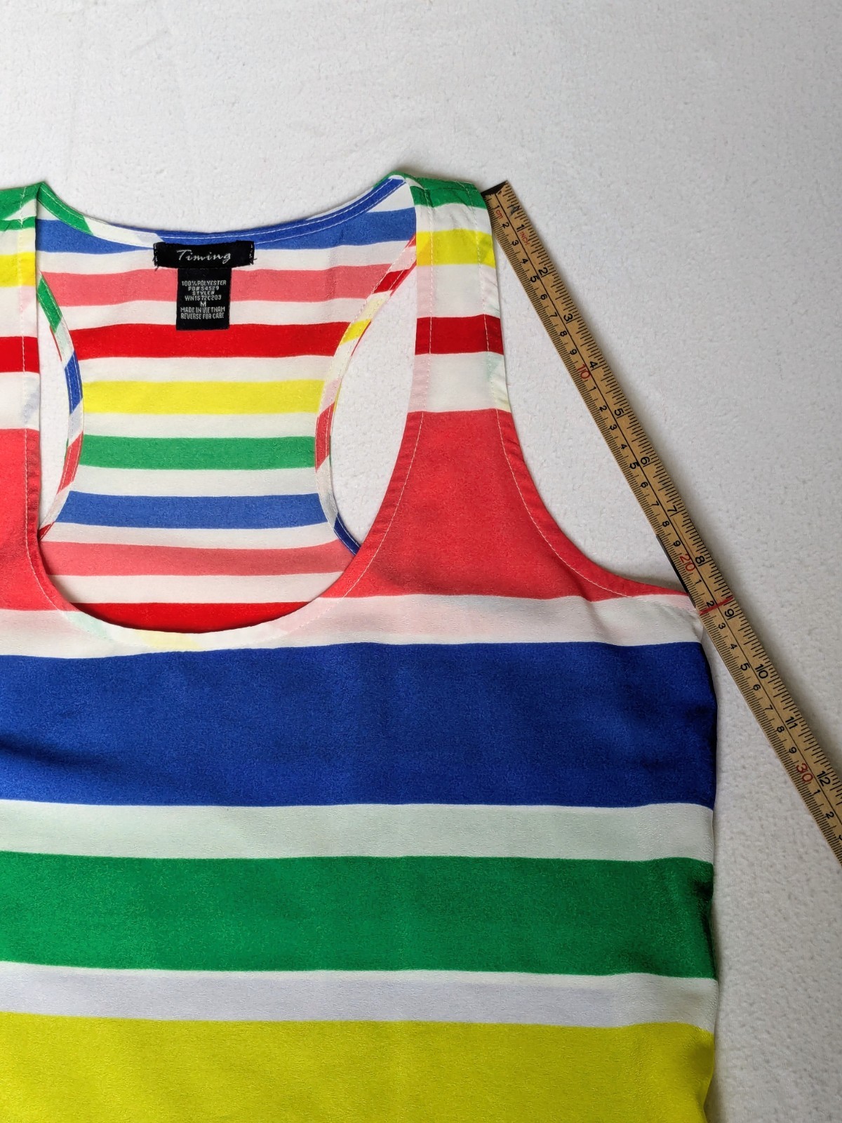 Timing Women’s Medium Chiffon Horizontal Striped Rainbow Racerback Tank Tie up