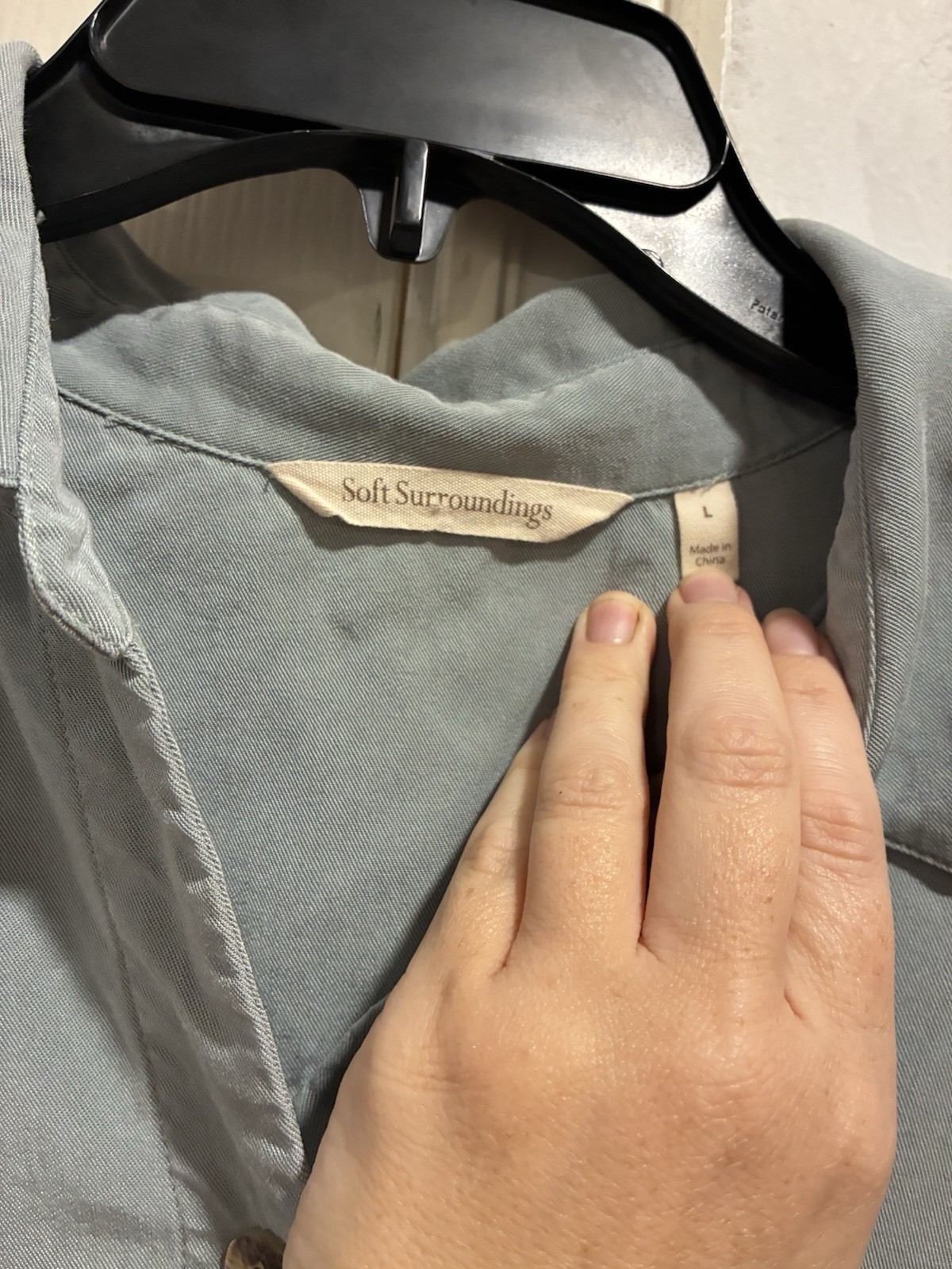 Soft Surroundings Gray Tencel Button-Up Collared Blouse Tunic Large