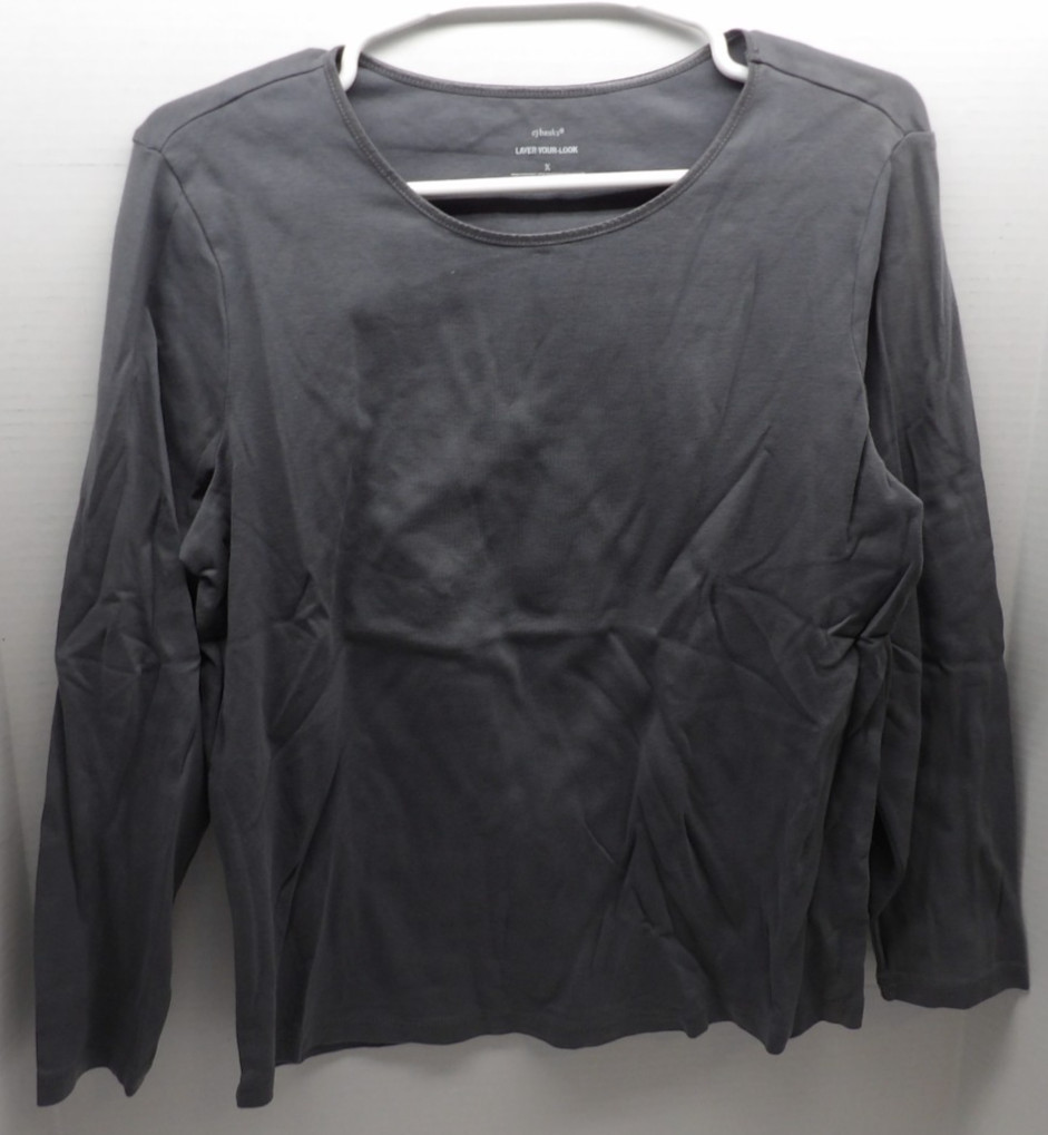 CJ Banks Solid Dark Gray Round Neck LS Layer your look Tee Women’s Size X