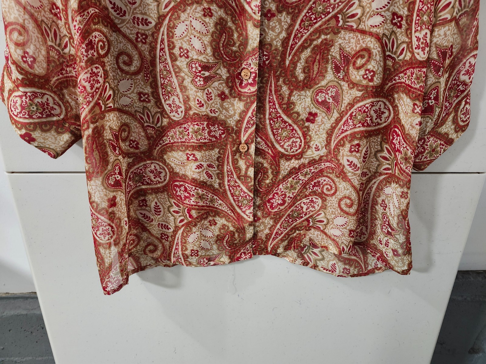 Impressions Of California Top Womens L Blouse Button Up Paisley AOP VTG 80s 90s