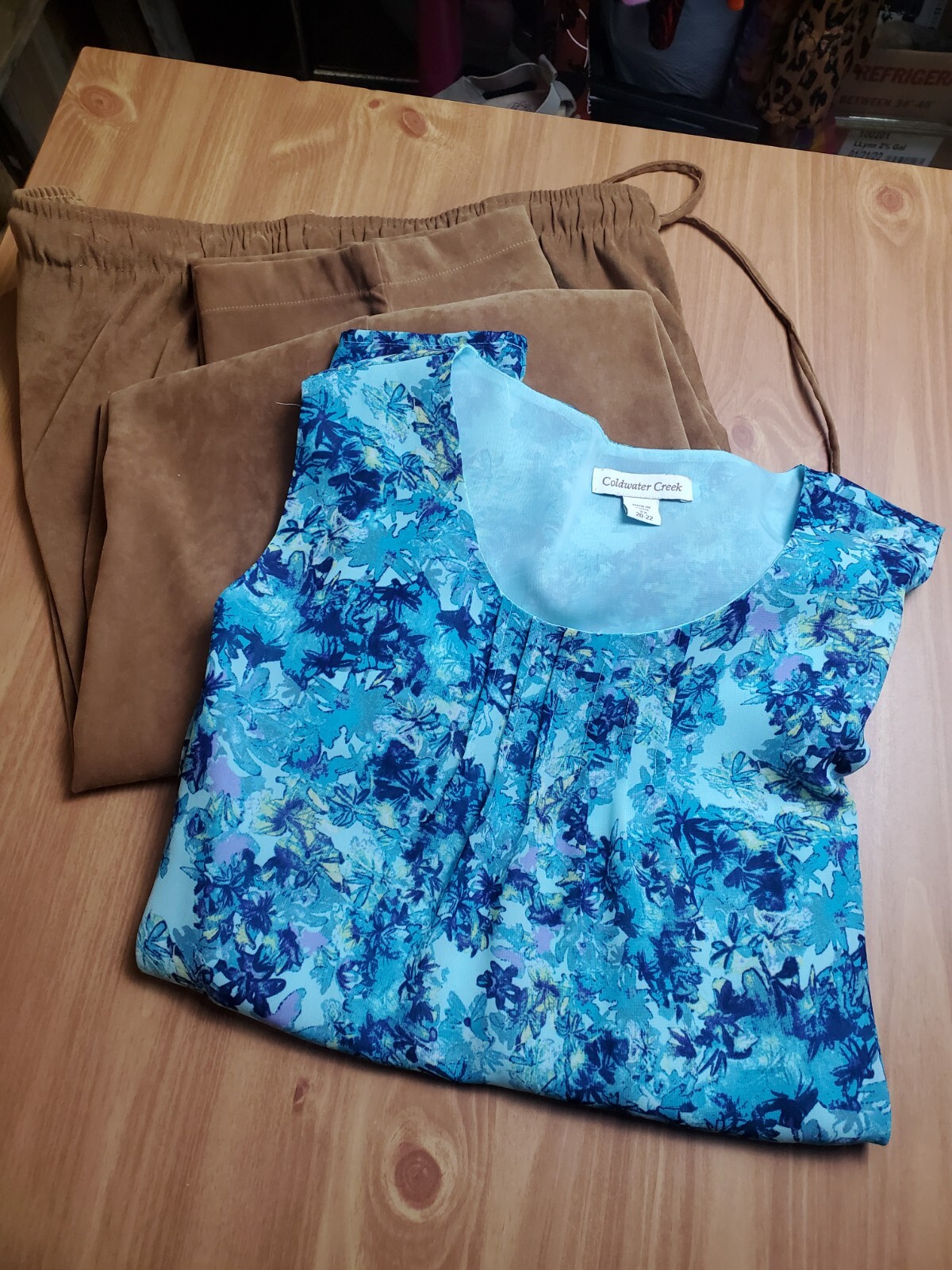 Blouse Pants Set Coldwater Creek Womens 2X Floral Sleeveless Kyoto Kasuals Pants