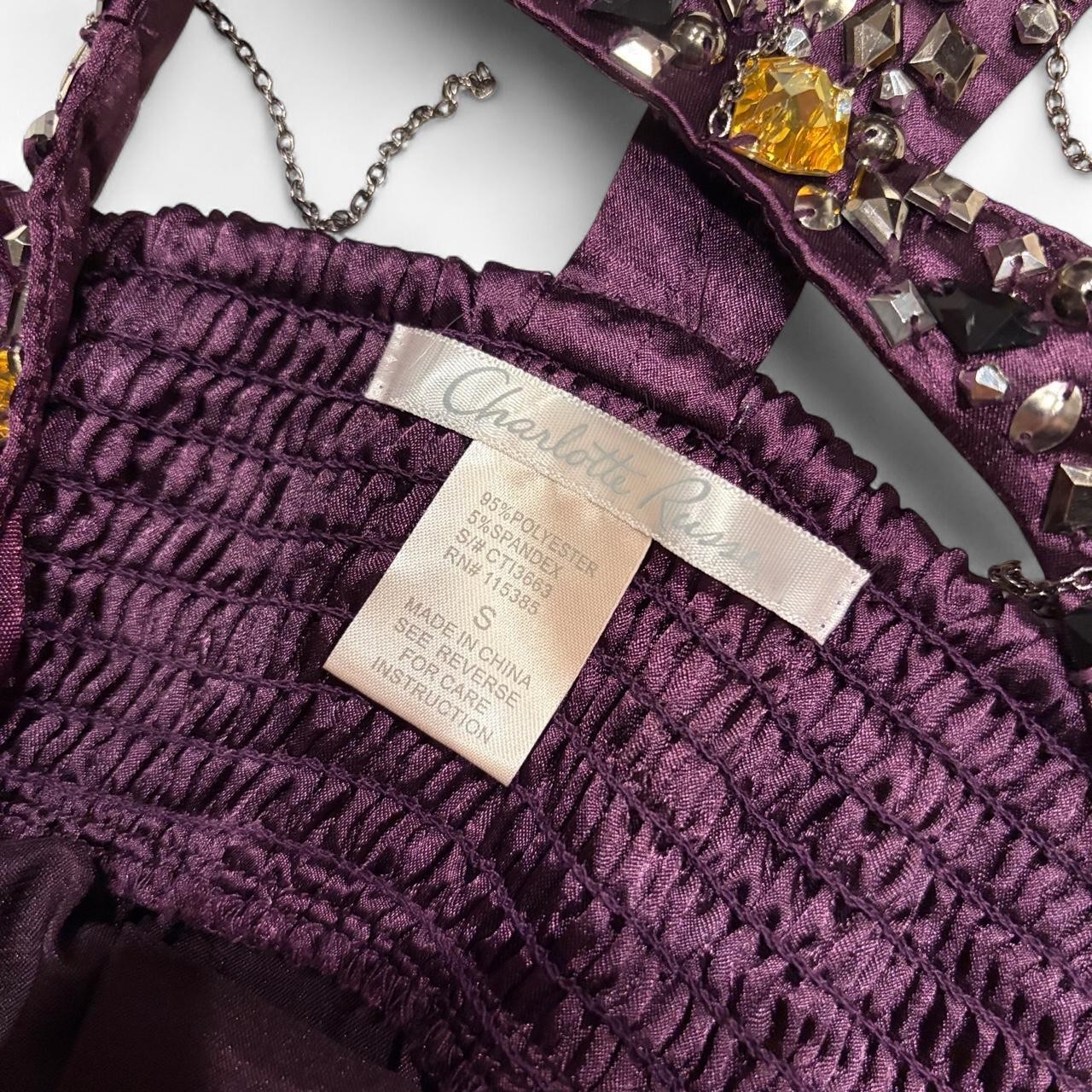 Vintage Charlotte Russe Purple Jeweled Satin Ruched Top Y2K Vintage Size S