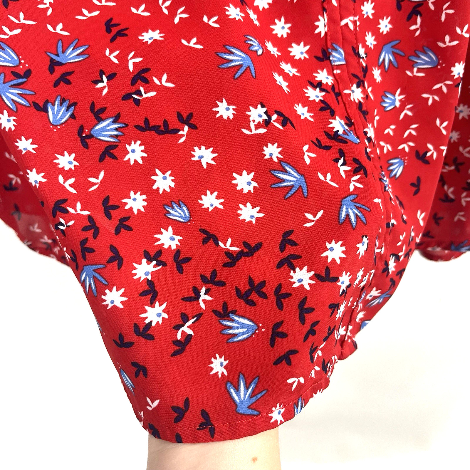 Women’s Fun2Fun Round Split Neck Red White Blue Floral Short Causal Sleeve Sz 3X