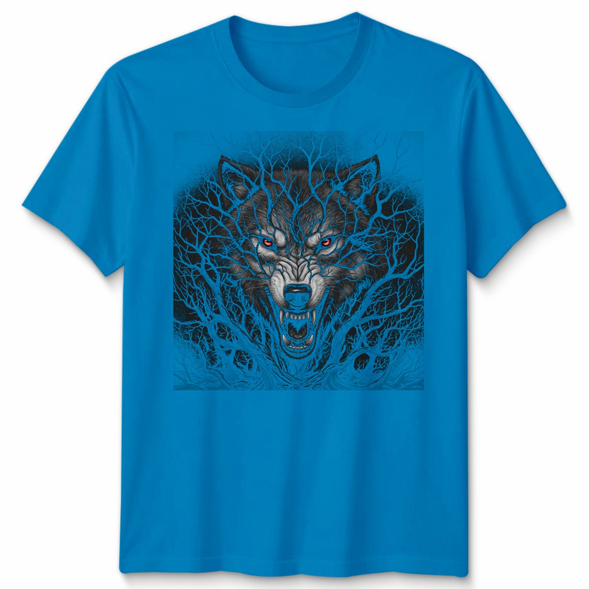 Spiral Forest Wolf Unisex T Shirt Black Cotton Goth Biker Rock Graphic Tee Shirt