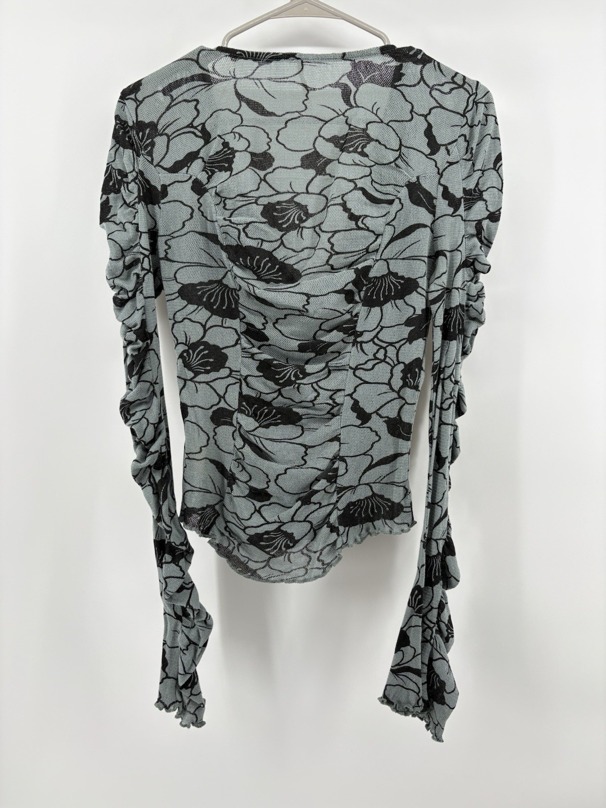 Free People Through The Meadow Mesh Top Steel & Sea Green Hook Eye Closure Sz M