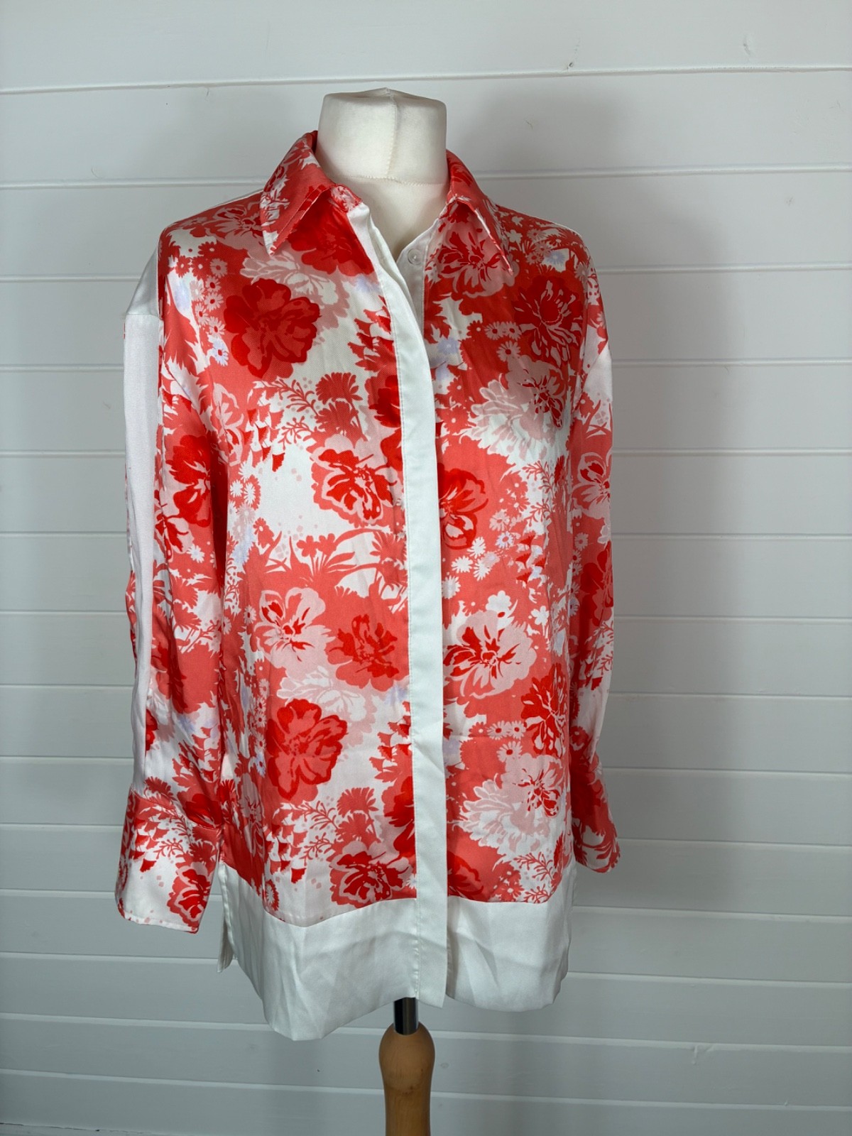 M&S PINK / RED PRINT SILKY BLOUSE / SHIRT SIZE 8 RELAXED FIT BNWT