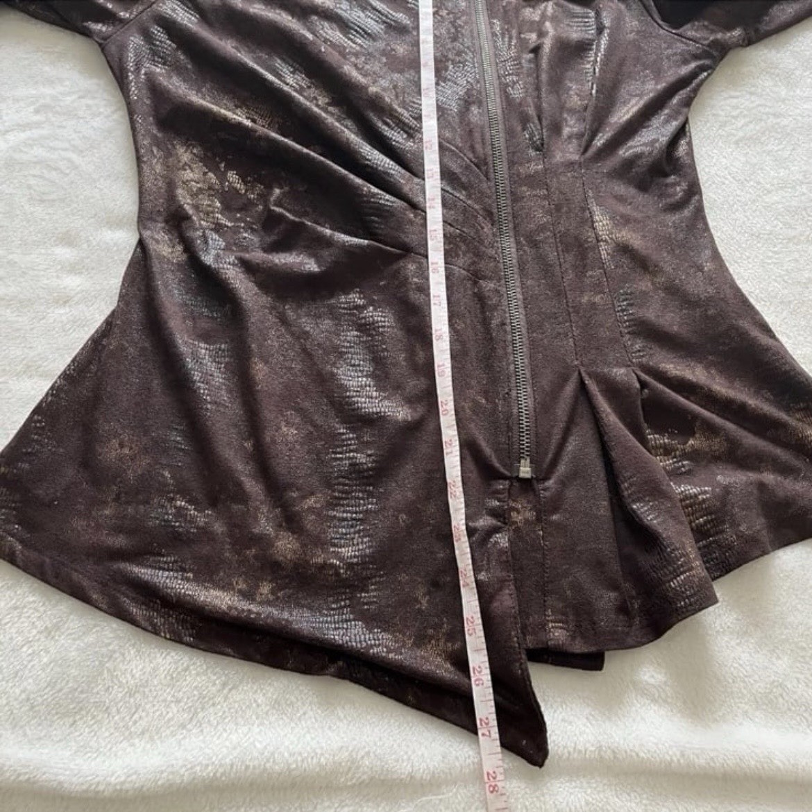 Vintage Boho Chic NYC Brown Gold Full Zip Thin Jacket Top Size M Stretch
