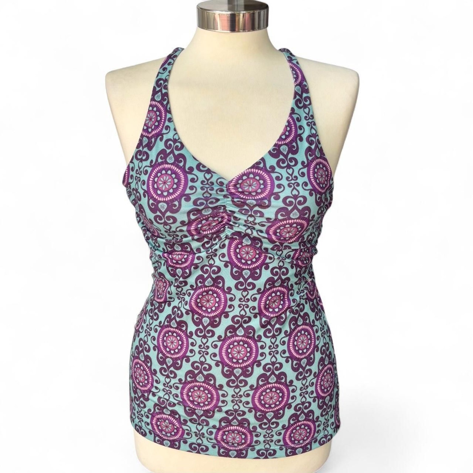 Prana Medallion Halter Top Boho Geometric Mint Purple Medium