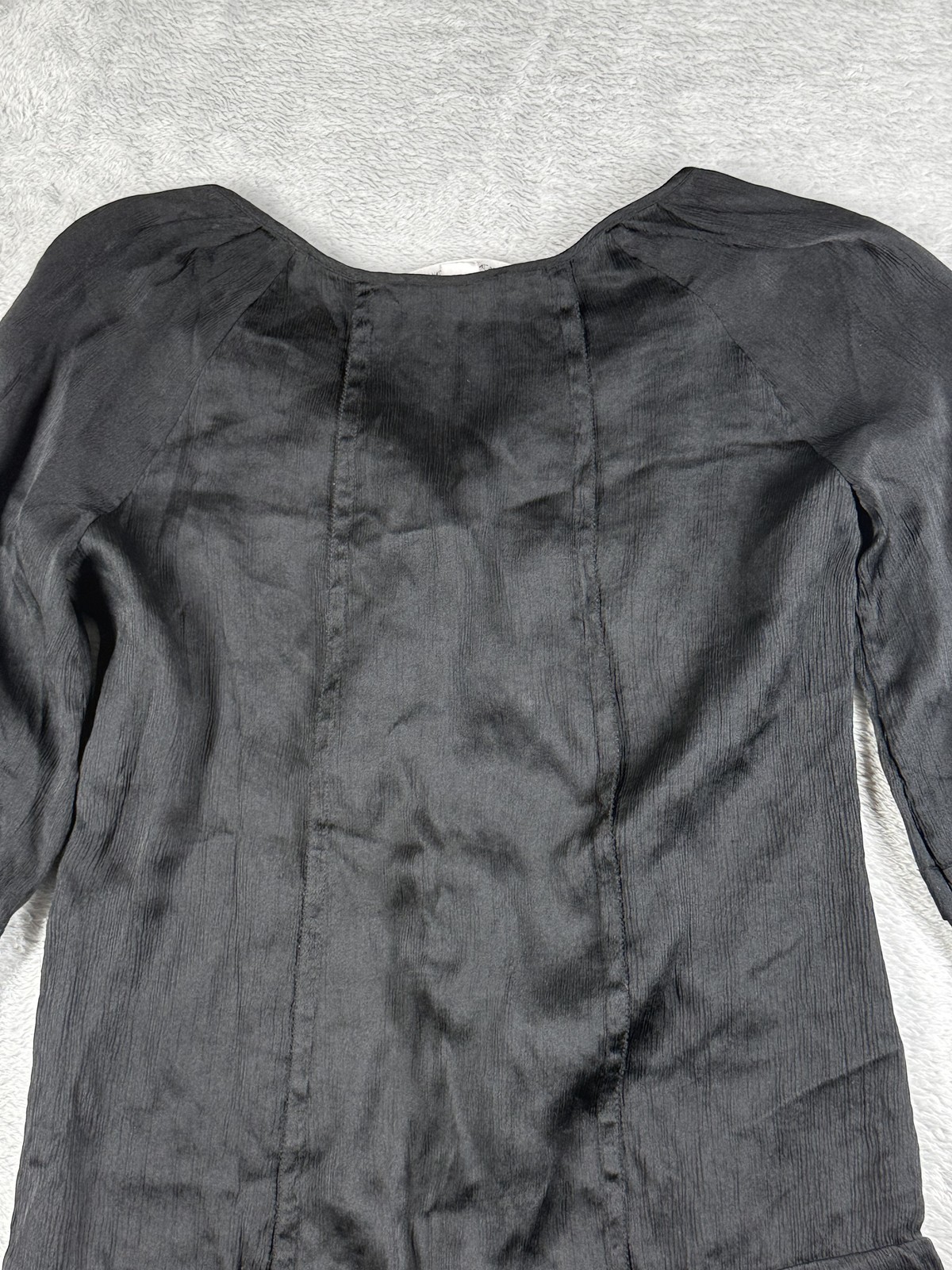 Diane von Furstenberg Blouse Womens 2 Black Silk Ruffle 3/4 Sleeve Dressy Top