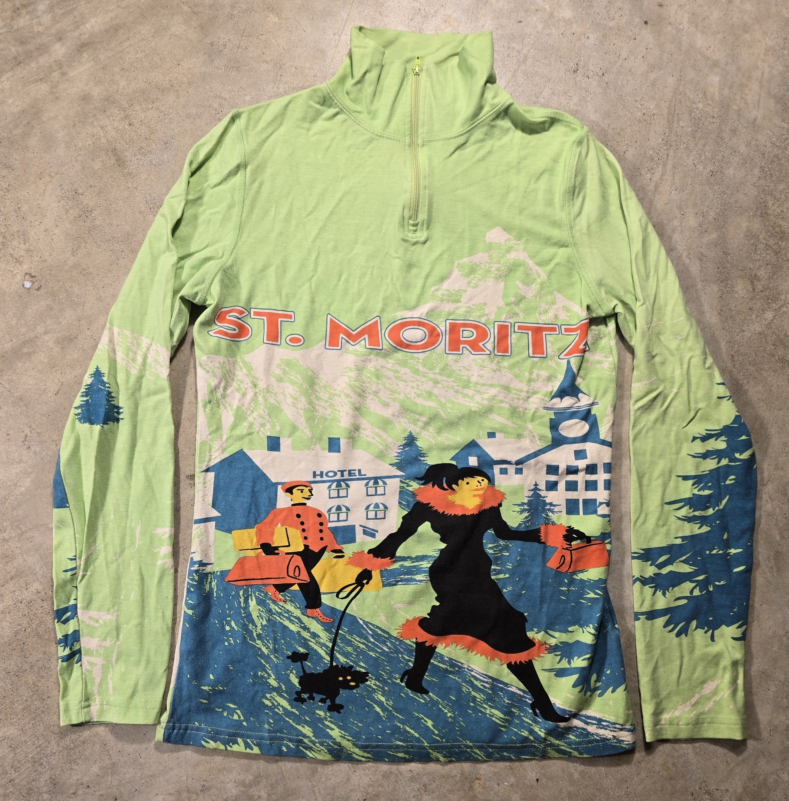 Neve St. Moritz Swiss Apres Ski Graphic 1/2 Zip Pullover Meduim Base Layer