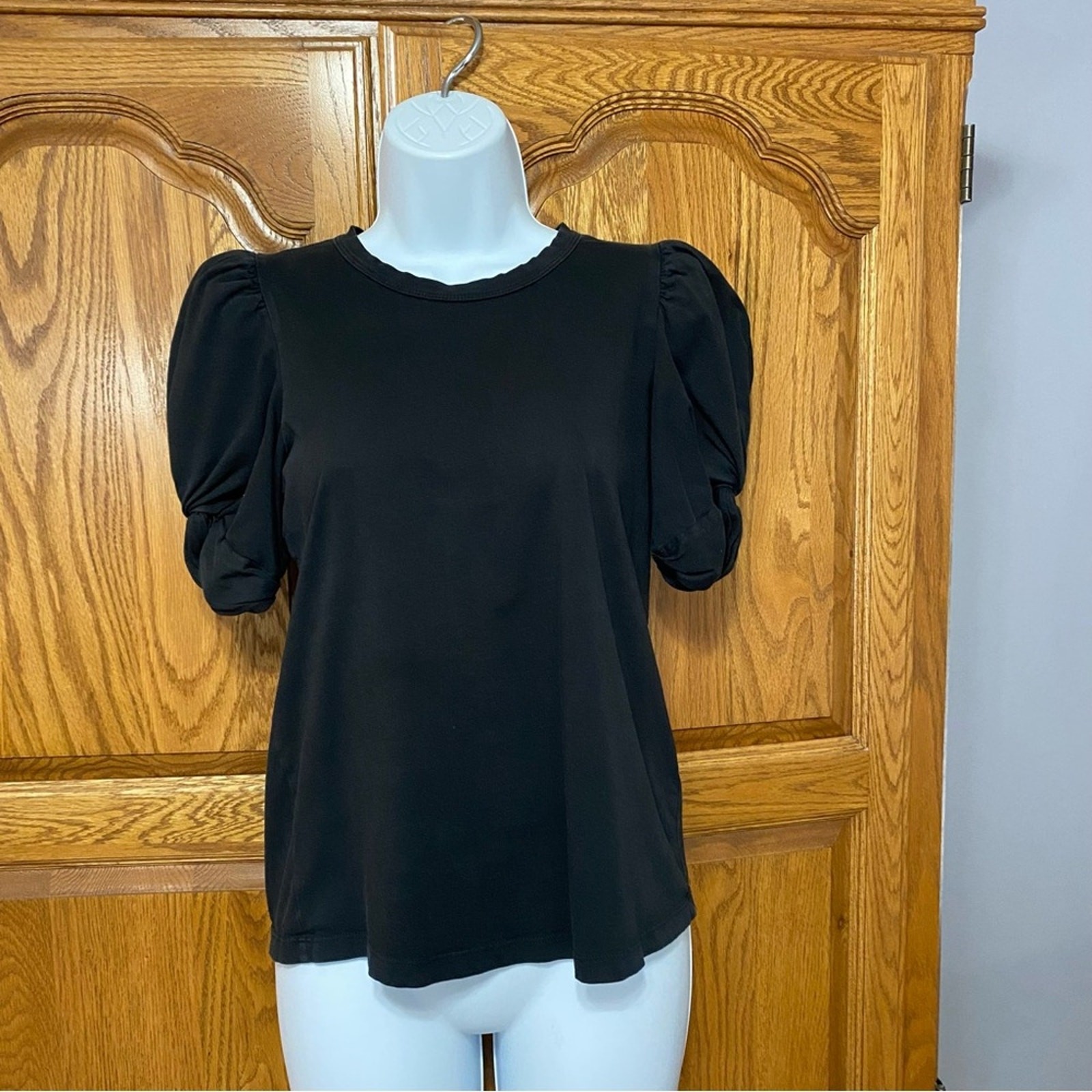 AL.C. Kati Puff-Sleeve Tee Black Women’s Size XS Ruffled Minimal