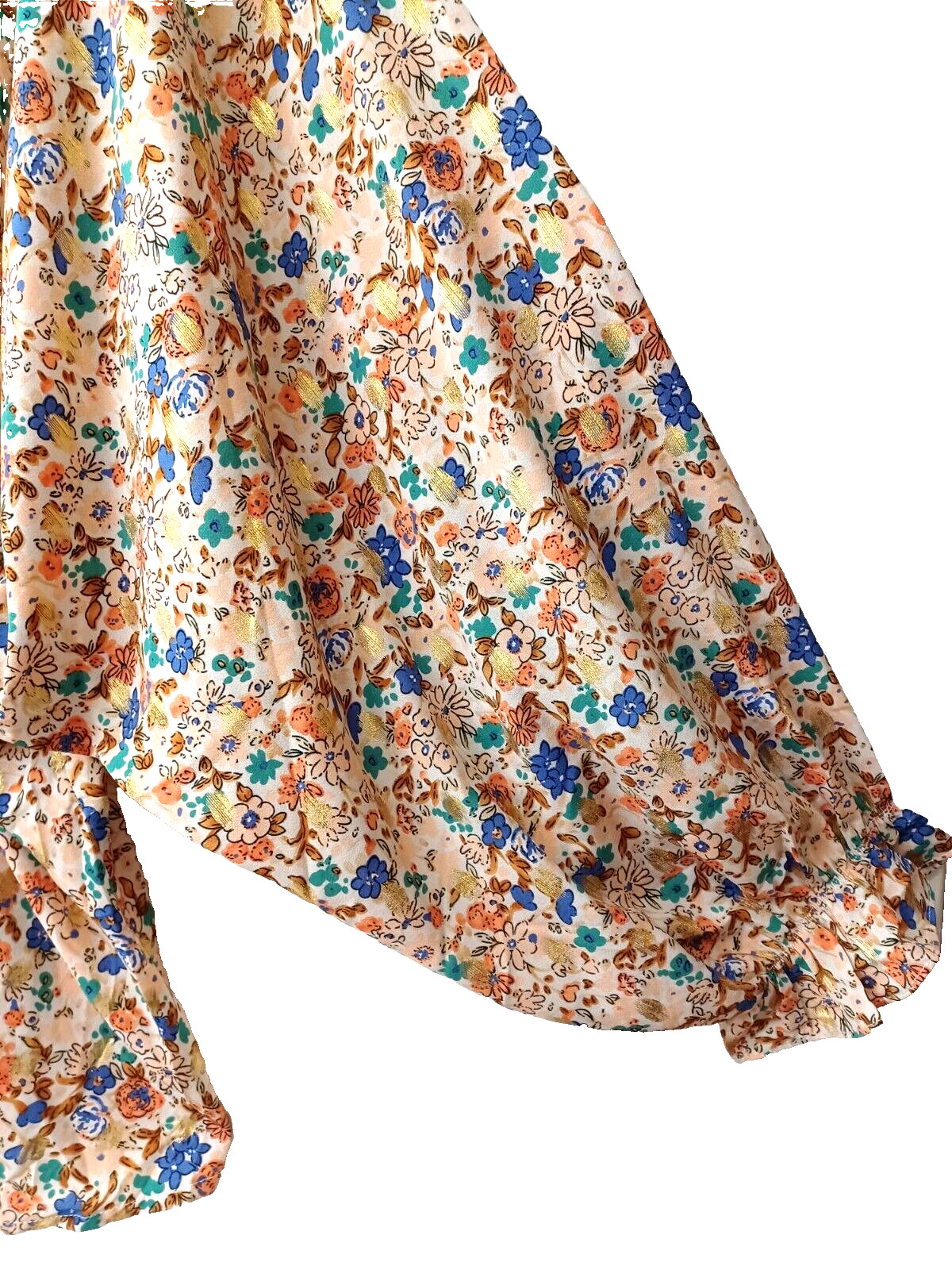 💙 GIGIO PLUS FLORAL GOLD FOIL ACCENTS PEASANT BLOUSE WOMEN’S SIZE 2XL 💙