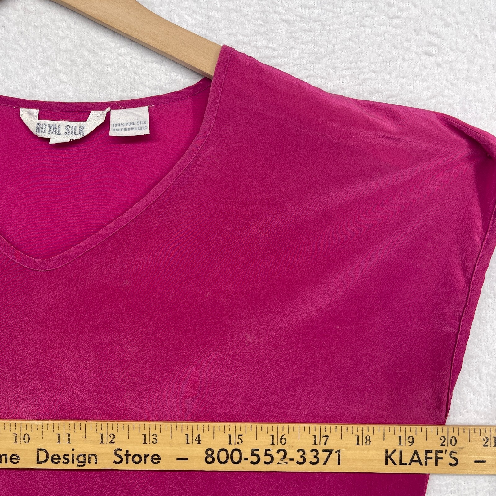 ROYAL SILK Blouse Womens M Crepe de Chine Boxy Top V-Neck Dolman Sleeve Pink VTG