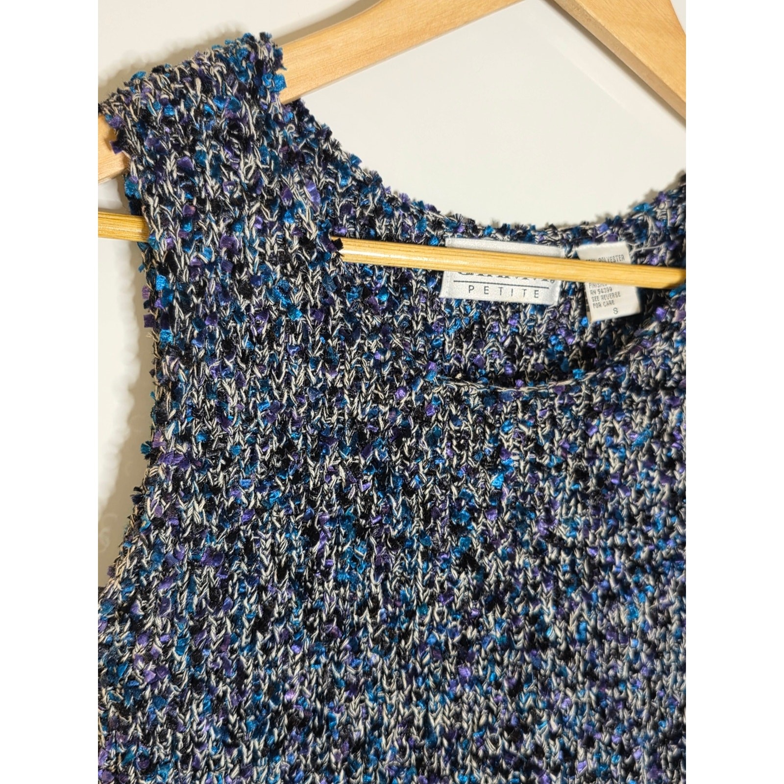 Gianni Petite Blue Speckled Knit tank top Size Small Stretchy layering