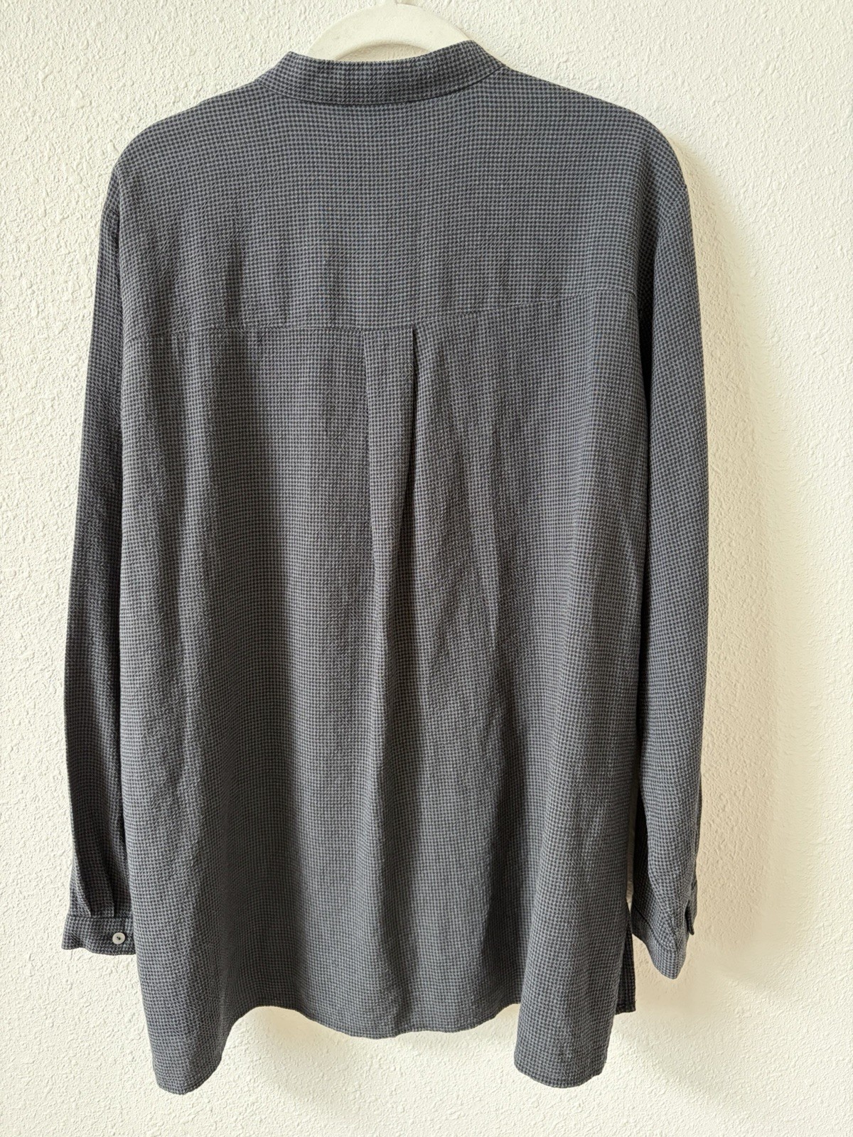 Eileen Fisher 100% Lyocell Mandarin Collar Tunic Top Houndstooth Size Medium