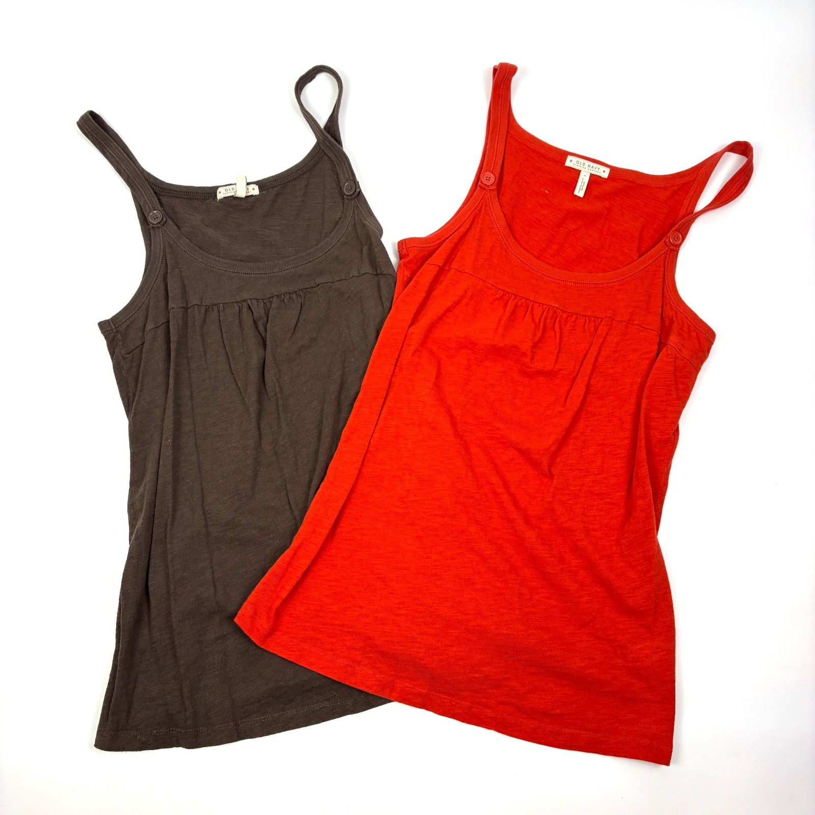 Lot o 2 VTG Y2K Old Navy Tank Tops Womens Sz M Brown Orange Empire Wst Baby Doll