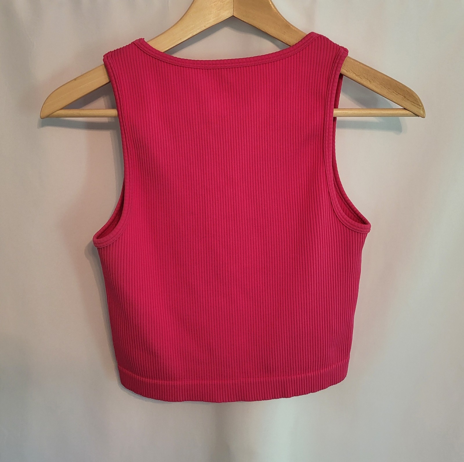Cotton Candy Stretchy HOT PINK Henley Crop Top Ribbed Sexy Sz XS/S 32-36 Chest