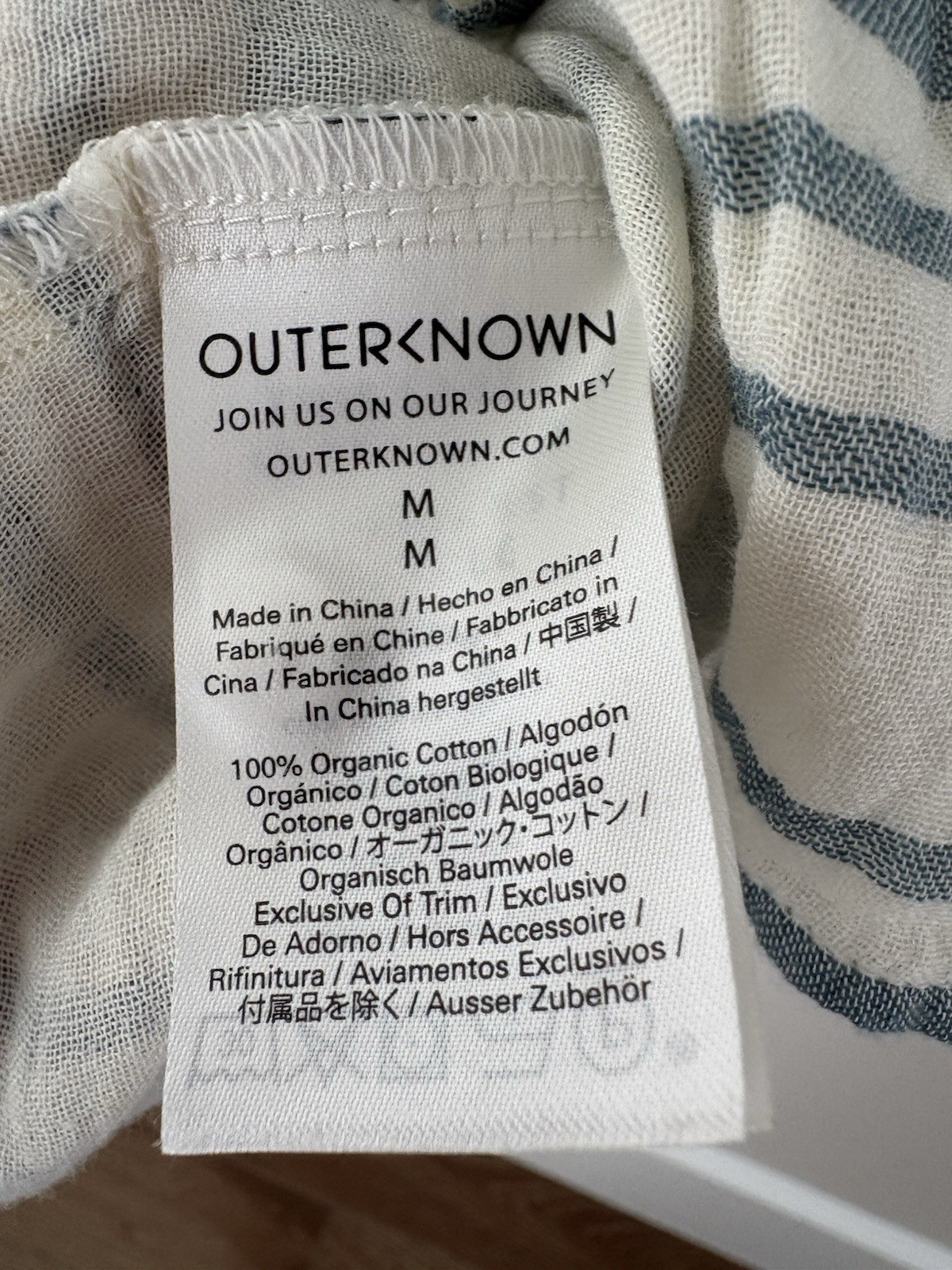 Outerknown Costa Button Down Gauzy Double Weave Shirt Blue Cream Stripe Medium