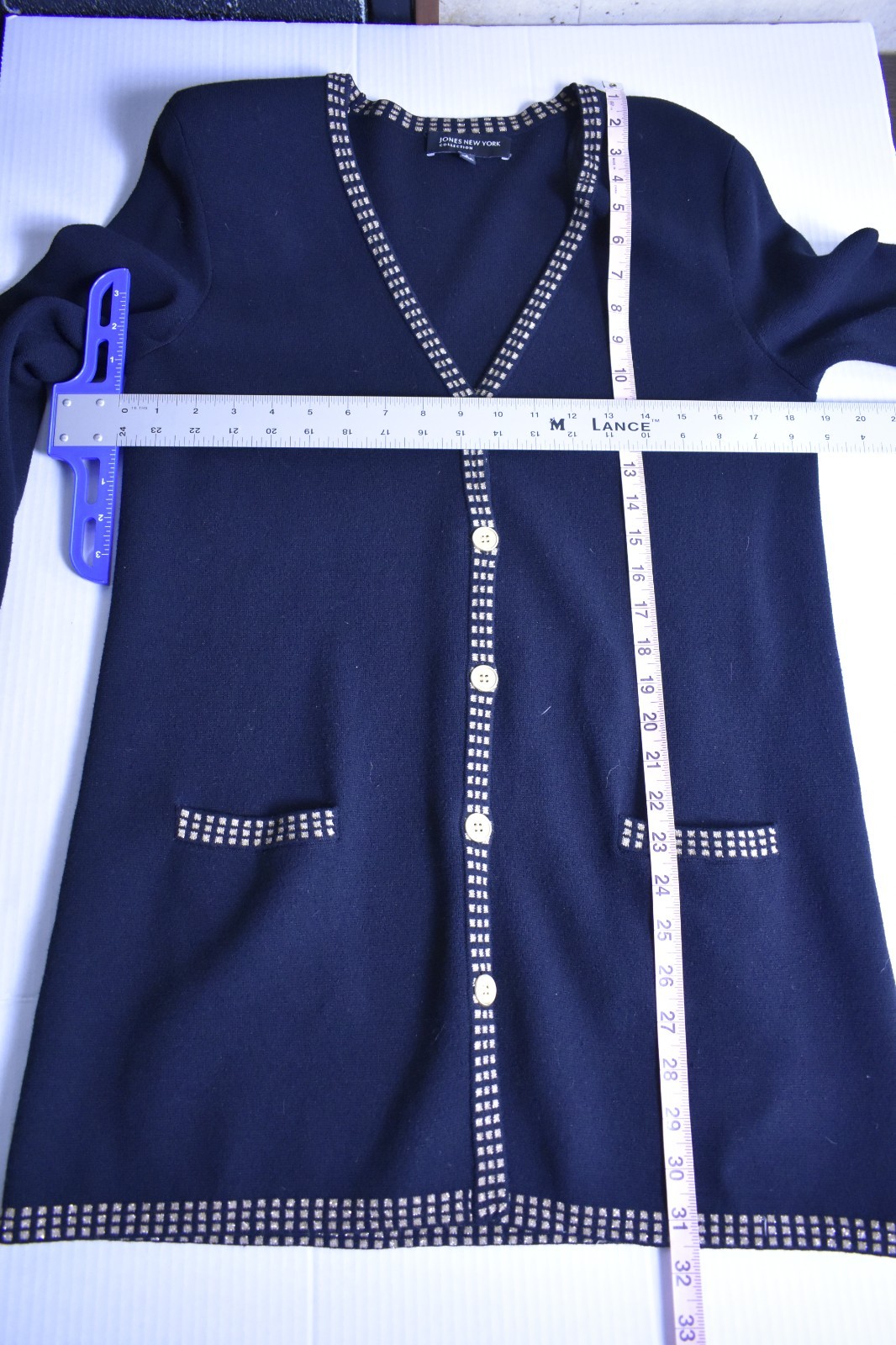 Jones New York Collection, 65% Rayon 35% Nylon, Black Gold Trim Sweater, S