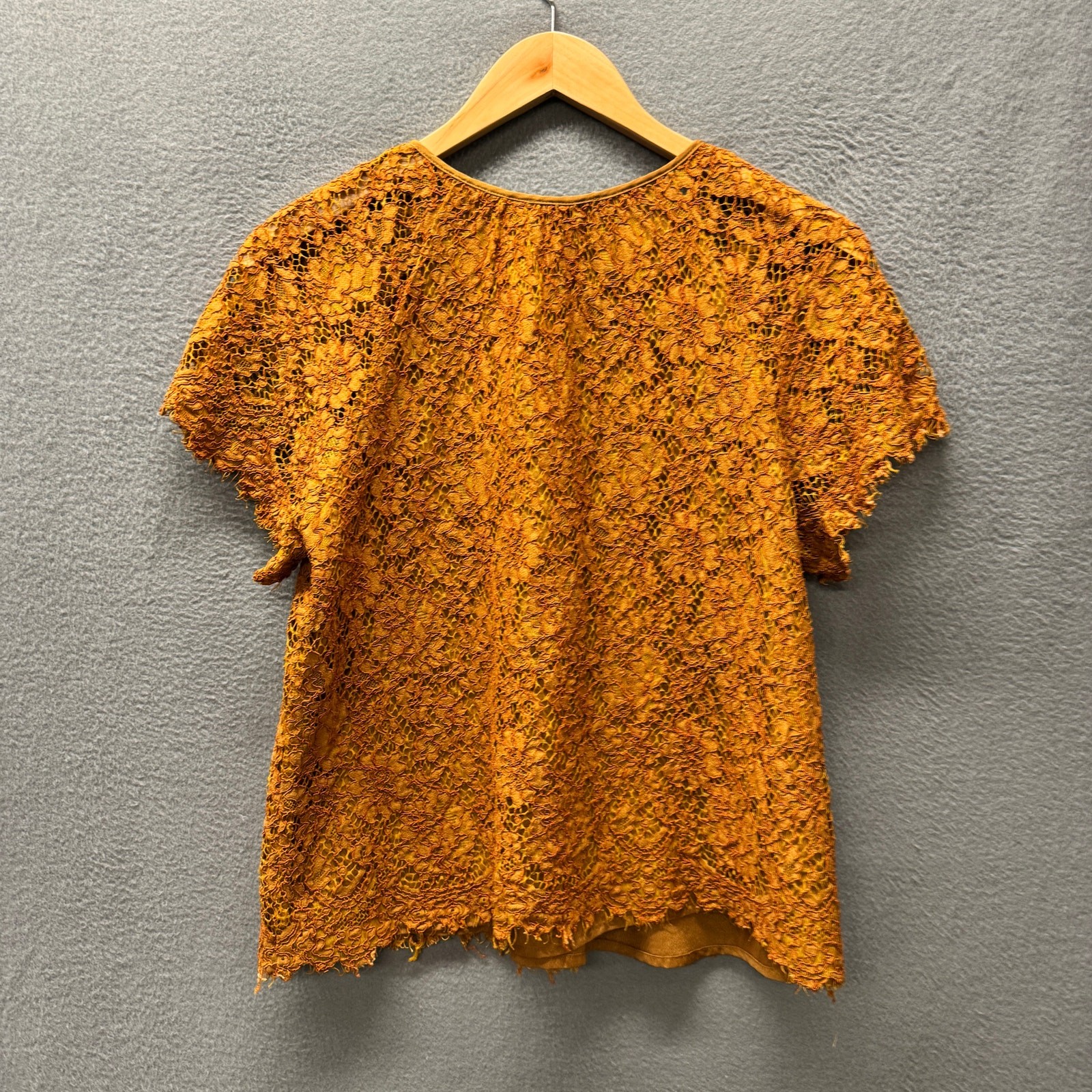 J Crew Blouse Lace Overlay Keyhole Front Copper Pullover Top Womens Medium