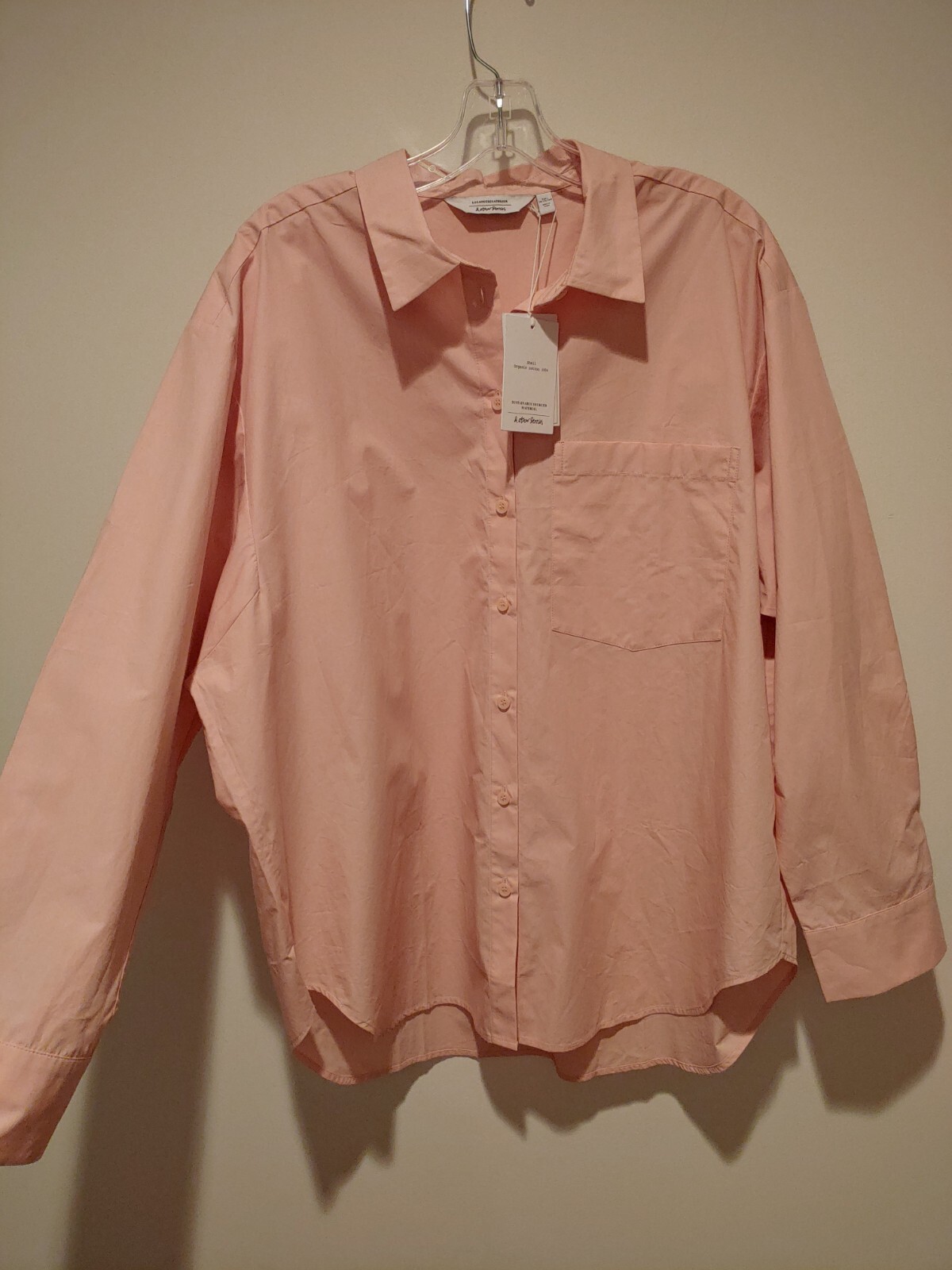 NWT & Other Stories Pink Organic Cotton Button Up Shirt Pink Lg-1X Runs Big