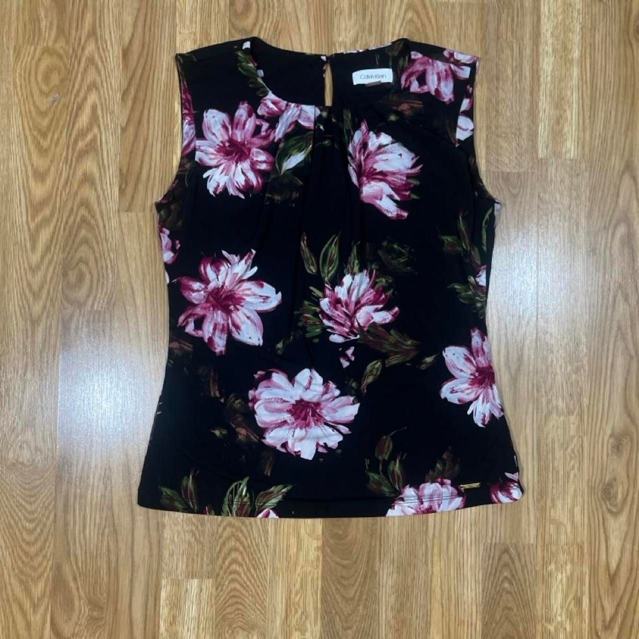 Calvin Klein Sleeveless Floral Blouse Women’s Small Black Pink